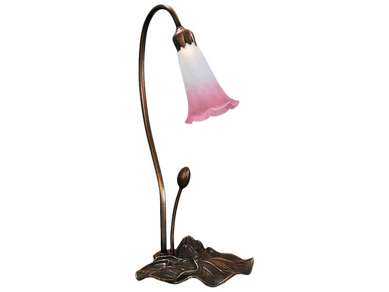 Meyda Pond Lily Pink & White Accent Bronze Glass Table Lamp