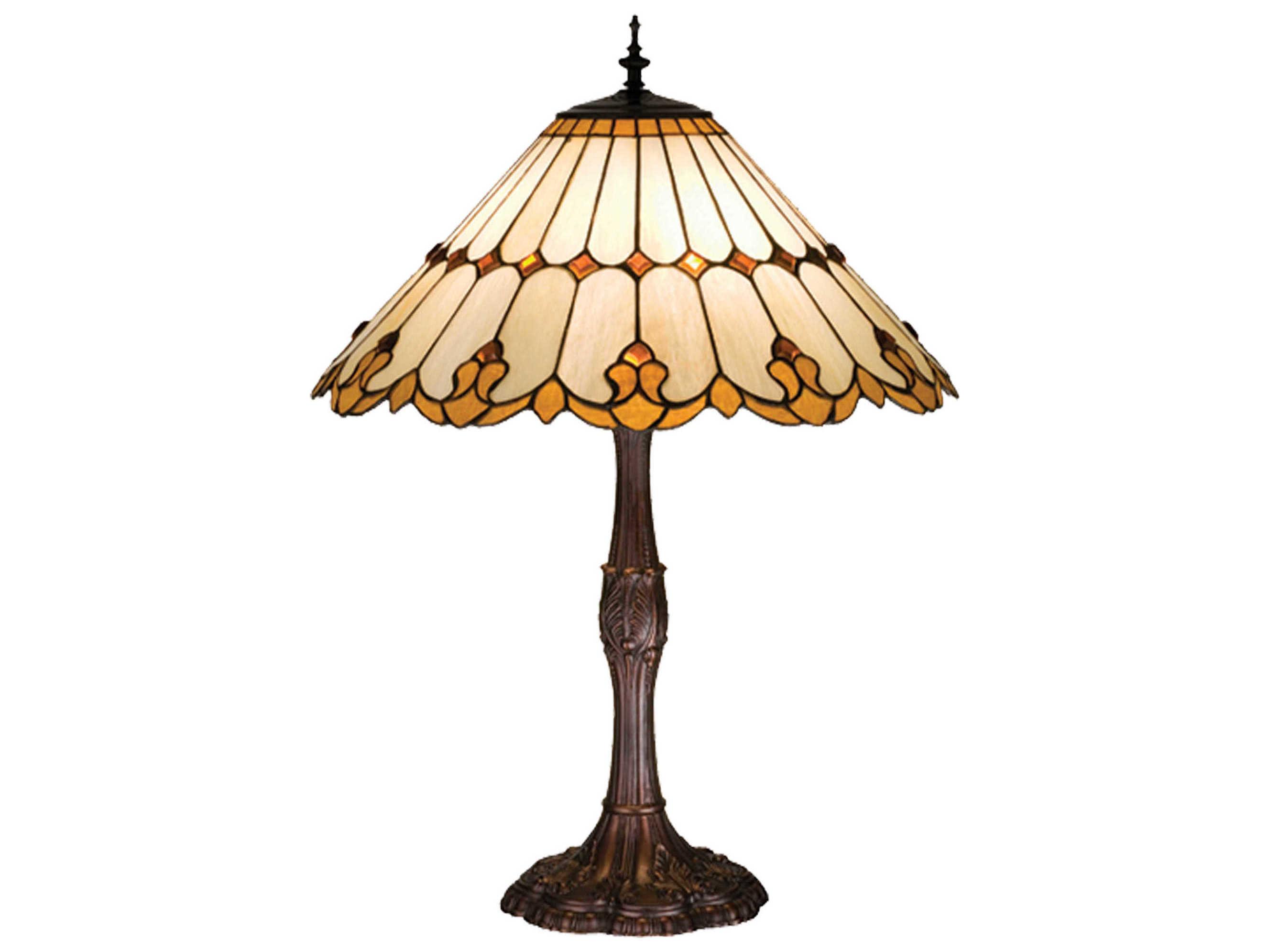 Meyda Nouveau Cone Beige Brown Tiffany Table Lamp