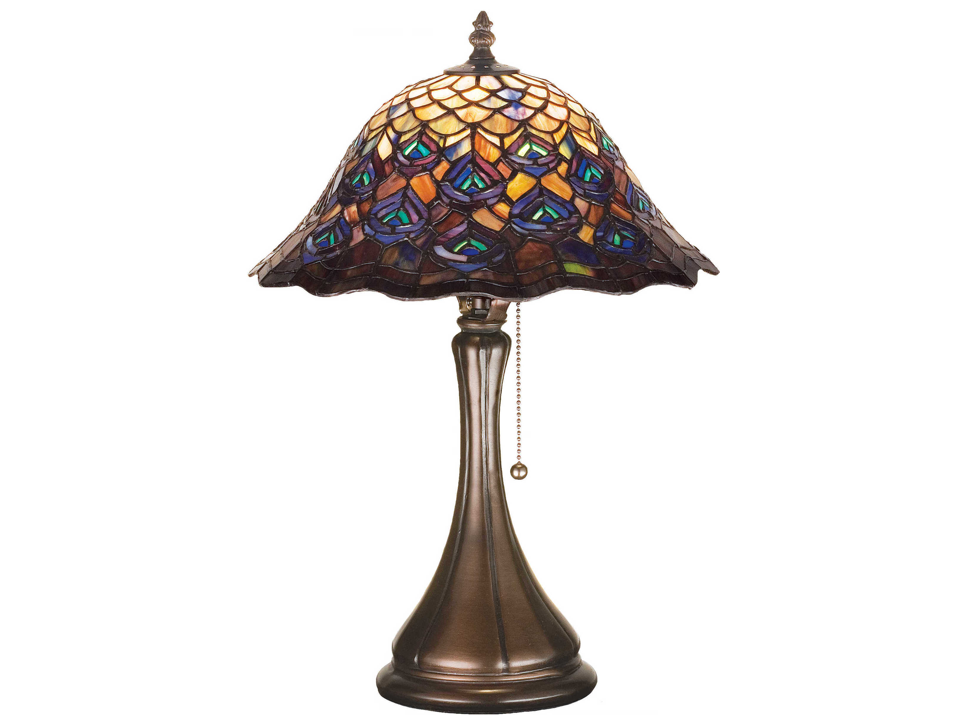 Meyda Peacock Feather Accent Bronze Tiffany Table Lamp