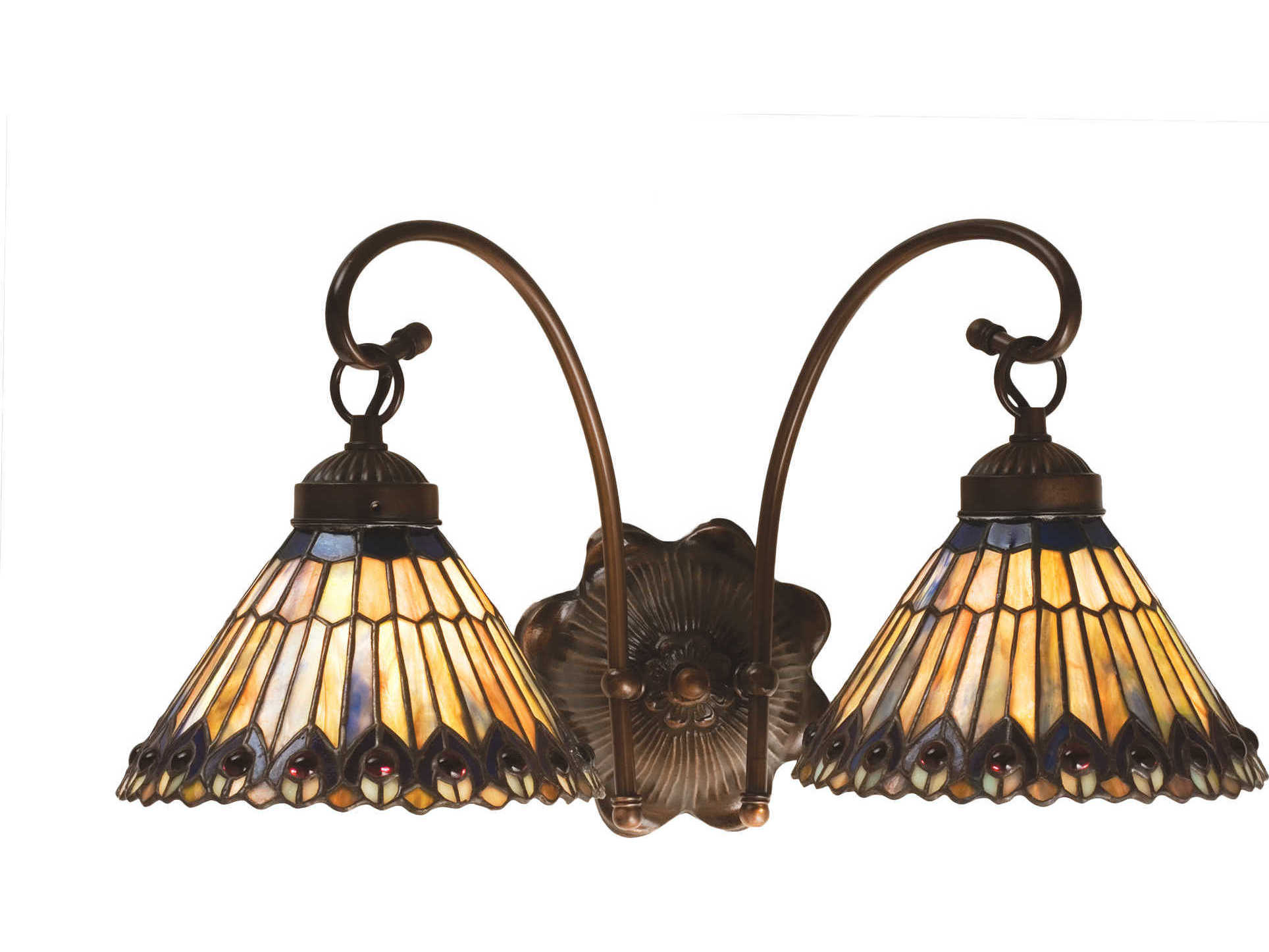 Meyda Tiffany Jeweled Peacock 2-Light Bronze Wall Sconce