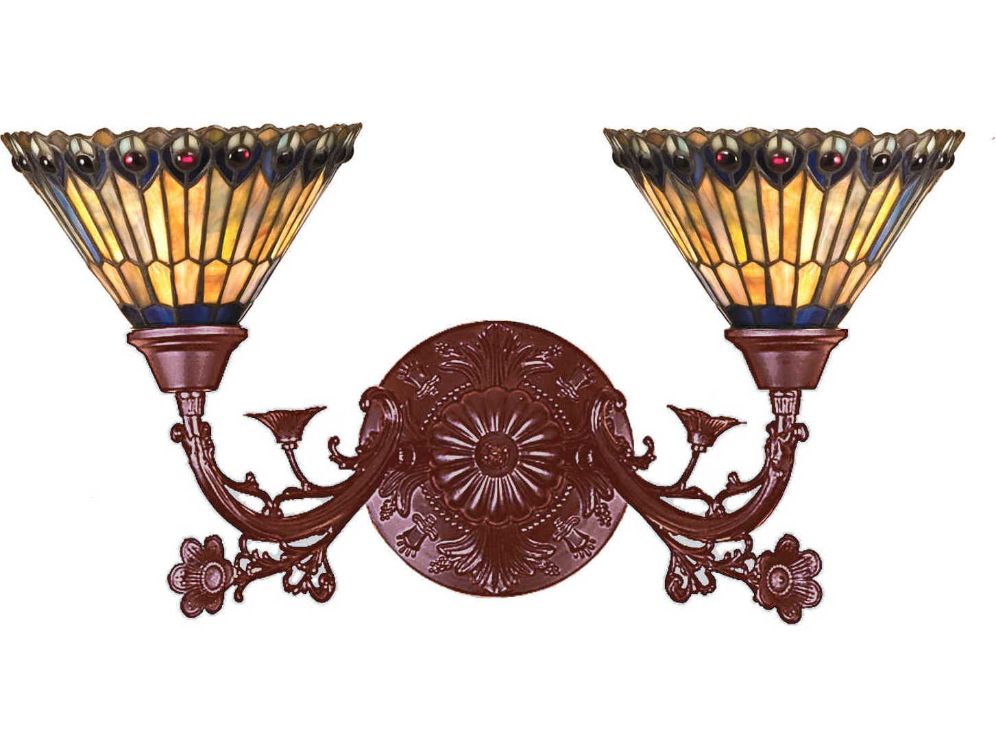 Meyda Tiffany Jeweled Peacock 2-Light Red Wall Sconce