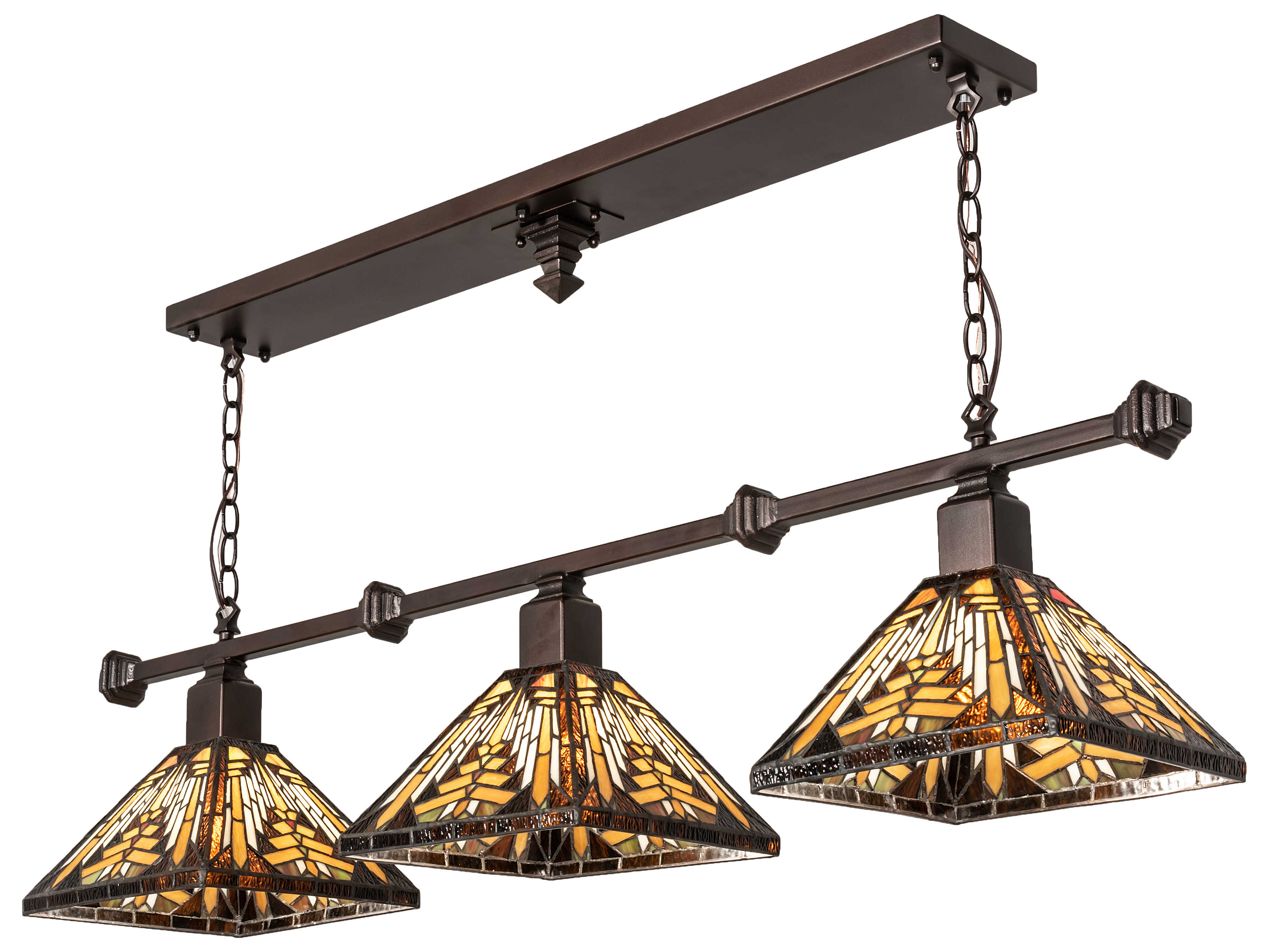 Meyda Nuevo Mission 3-Light Mahogany Bronze Glass Tiffany Geometric Island Pendant