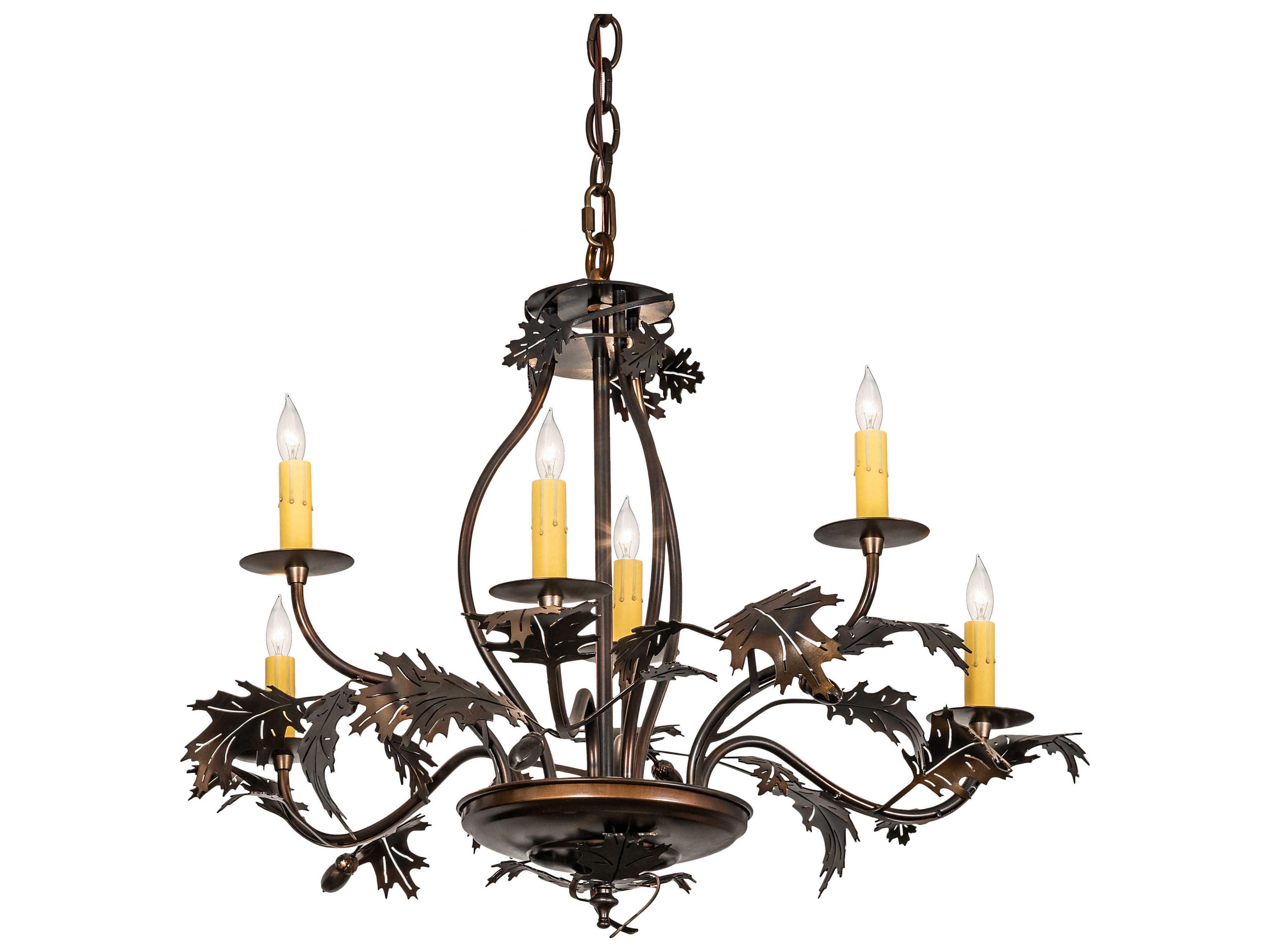 Meyda Oak Leaf & Acorn 6-Light Antique Copper Candelabra Chandelier