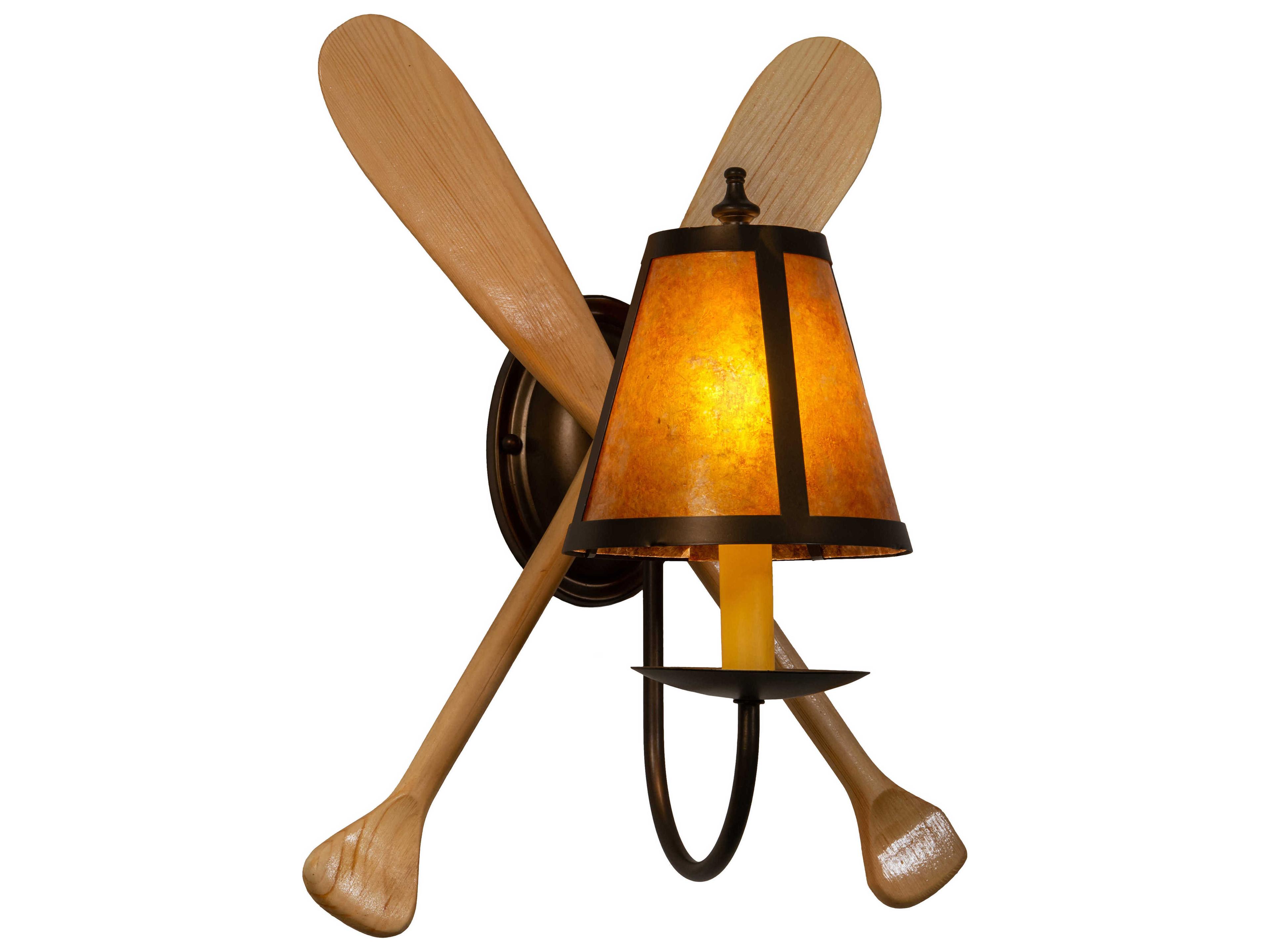 Meyda Paddle 1-Light Antique Copper Natural Wood Brown Wall Sconce