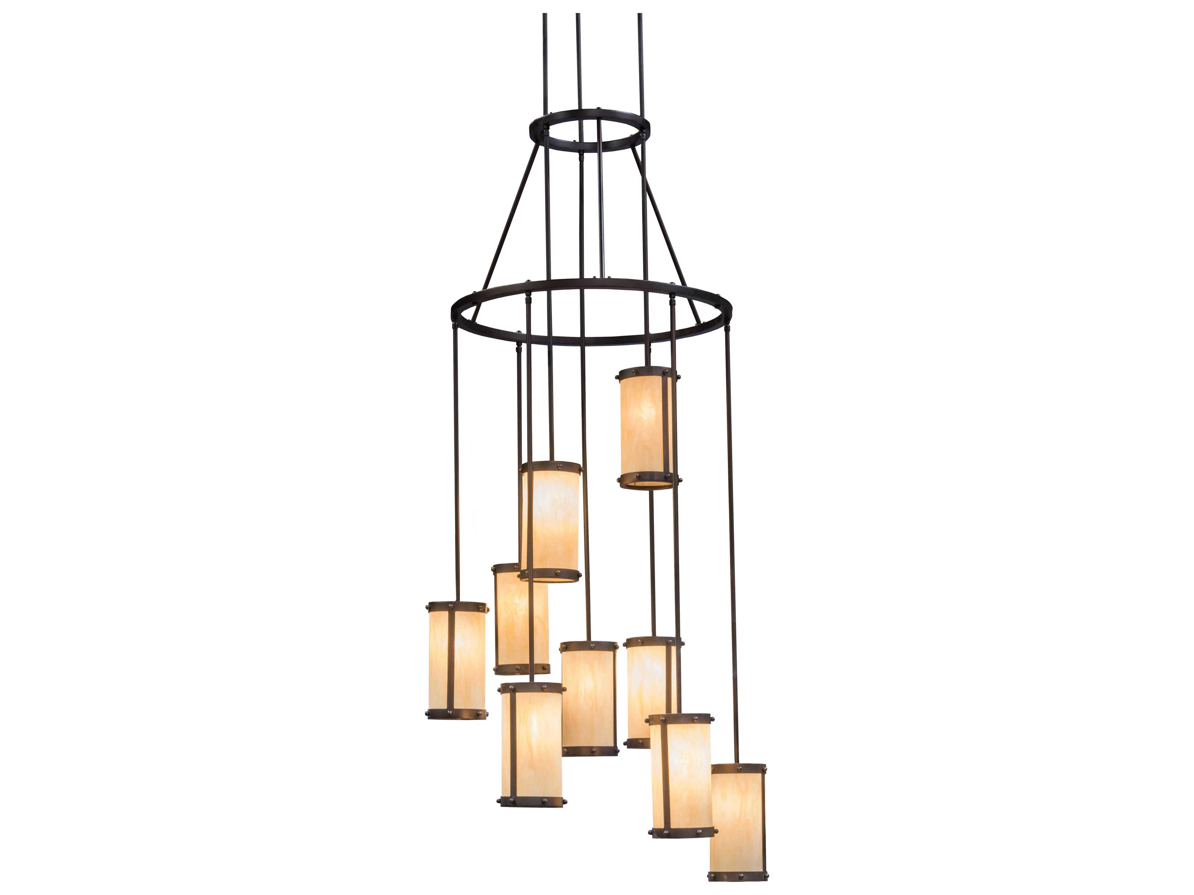 Meyda Cartier 9-Light Bronze Glass Cylinder Pendant