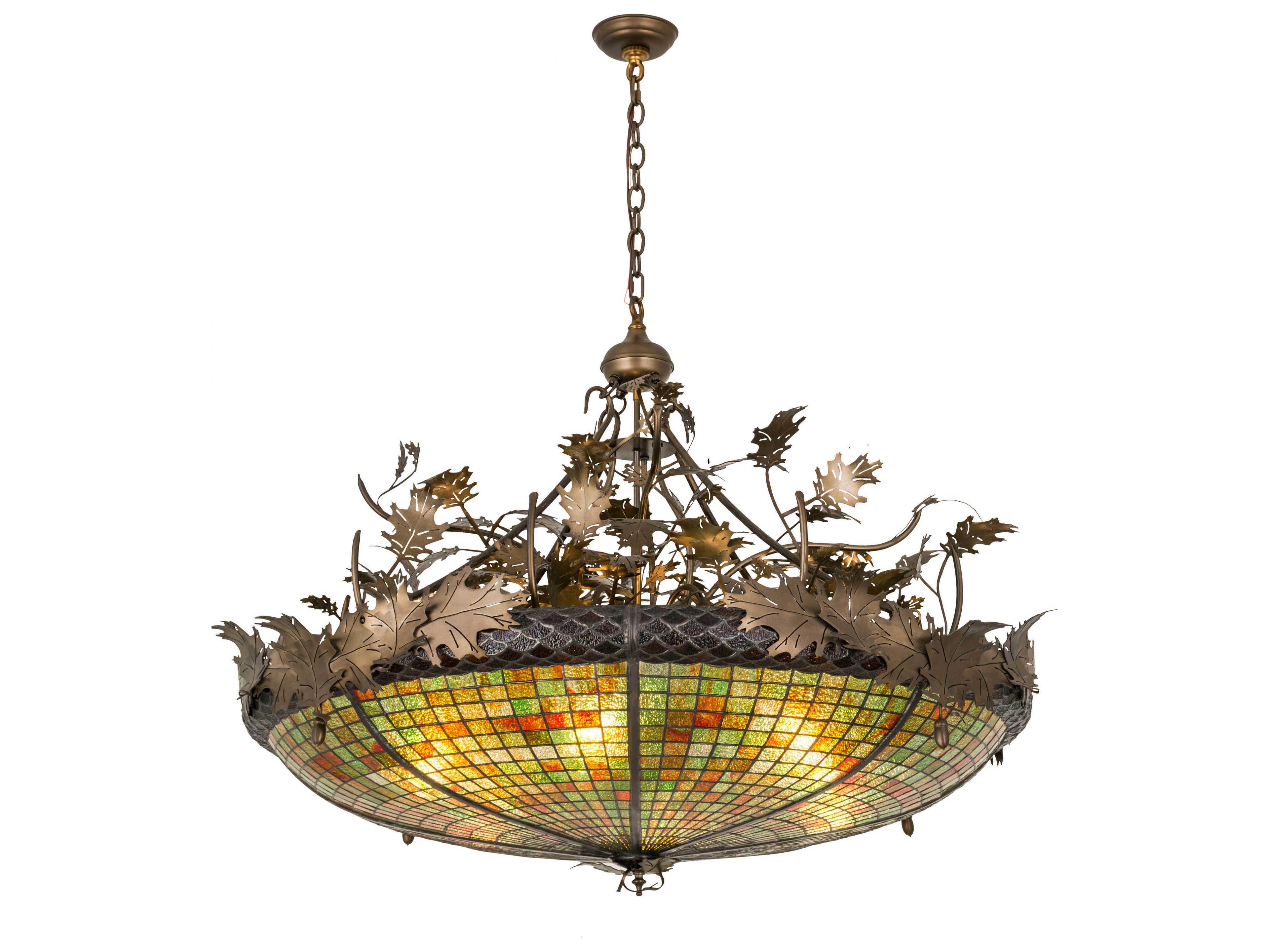 Meyda Greenbriar Oak 6-Light Copper Glass Tiffany Bowl Pendant