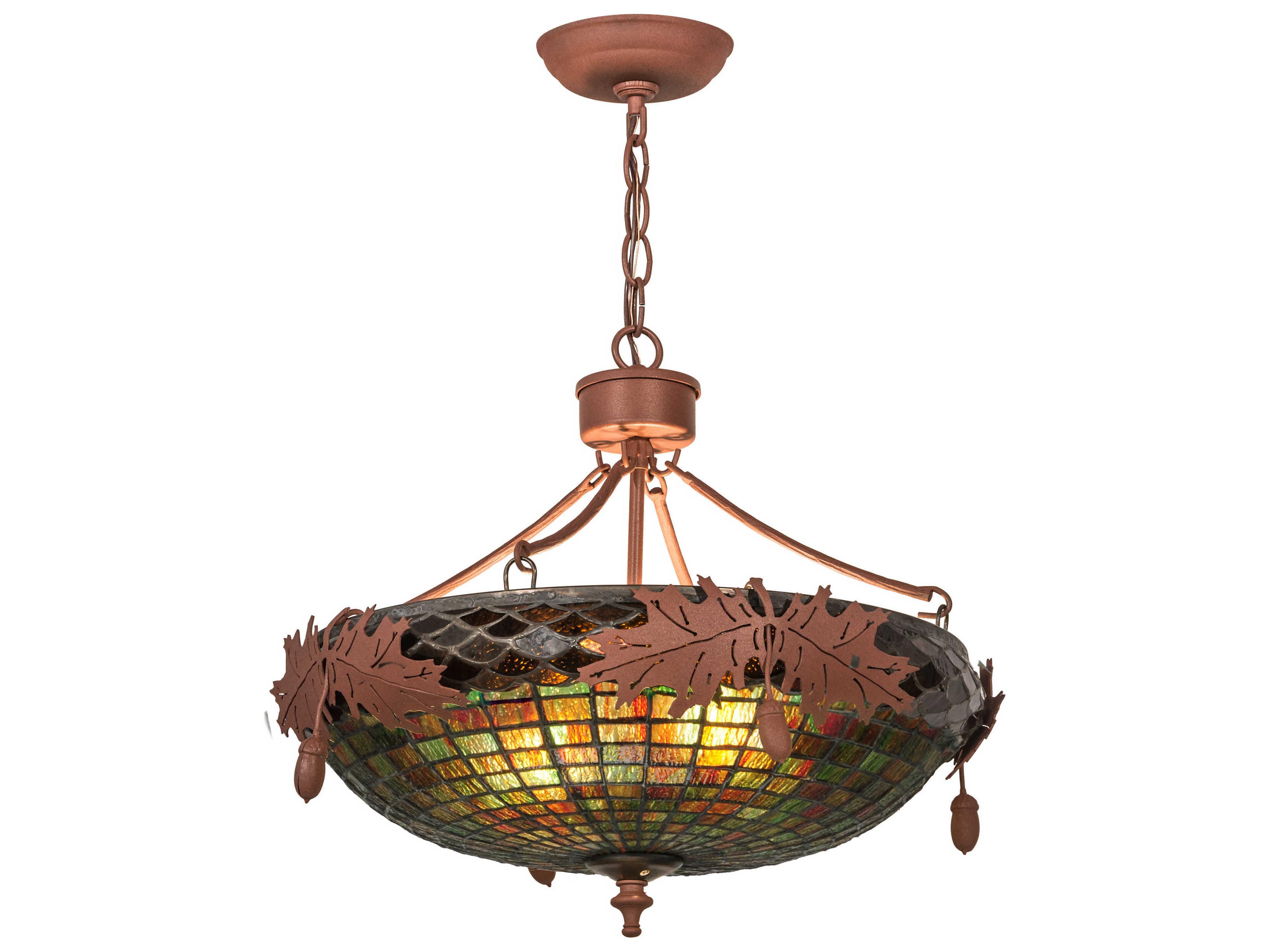 Meyda Greenbriar Oak 2-Light Brown Glass Tiffany Bowl Pendant