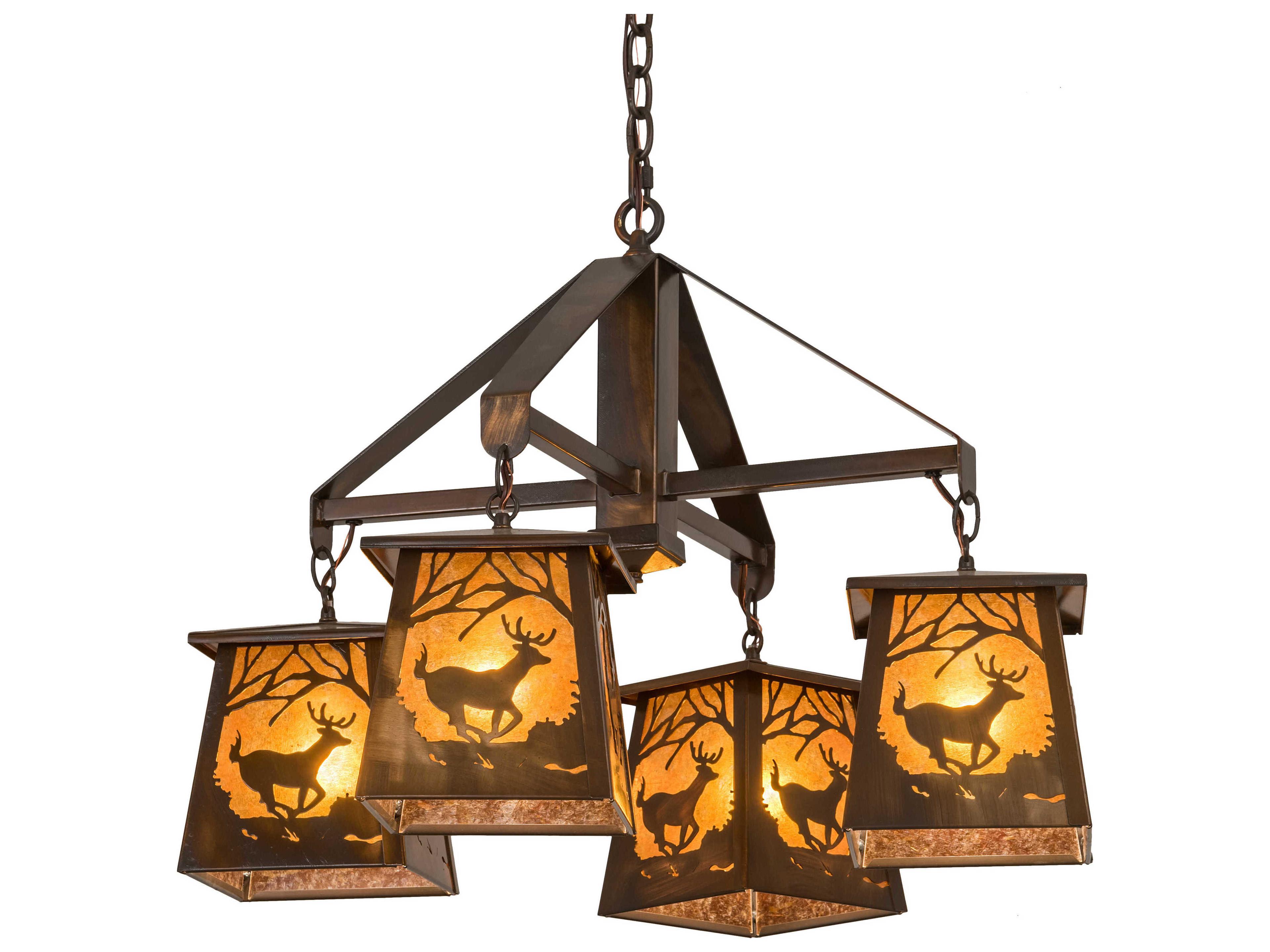 Meyda Deer At Dawn 4-Light Copper Glass Pendant