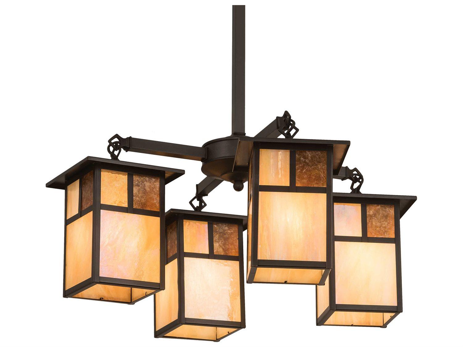 Meyda Hyde Park T Mission 4-Light Brown Glass Pendant