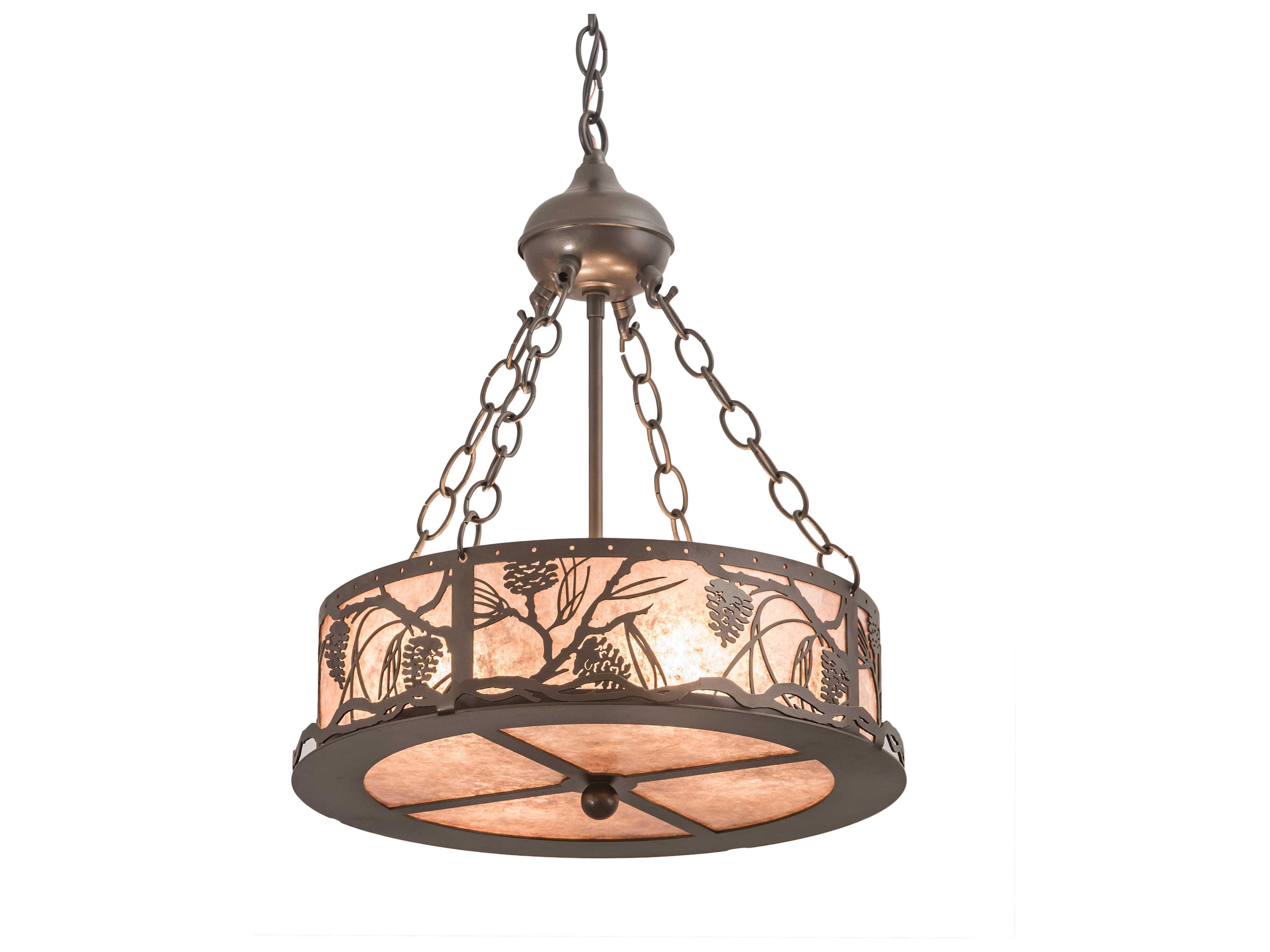 Meyda Whispering Pines 4-Light Bronze Drum Pendant