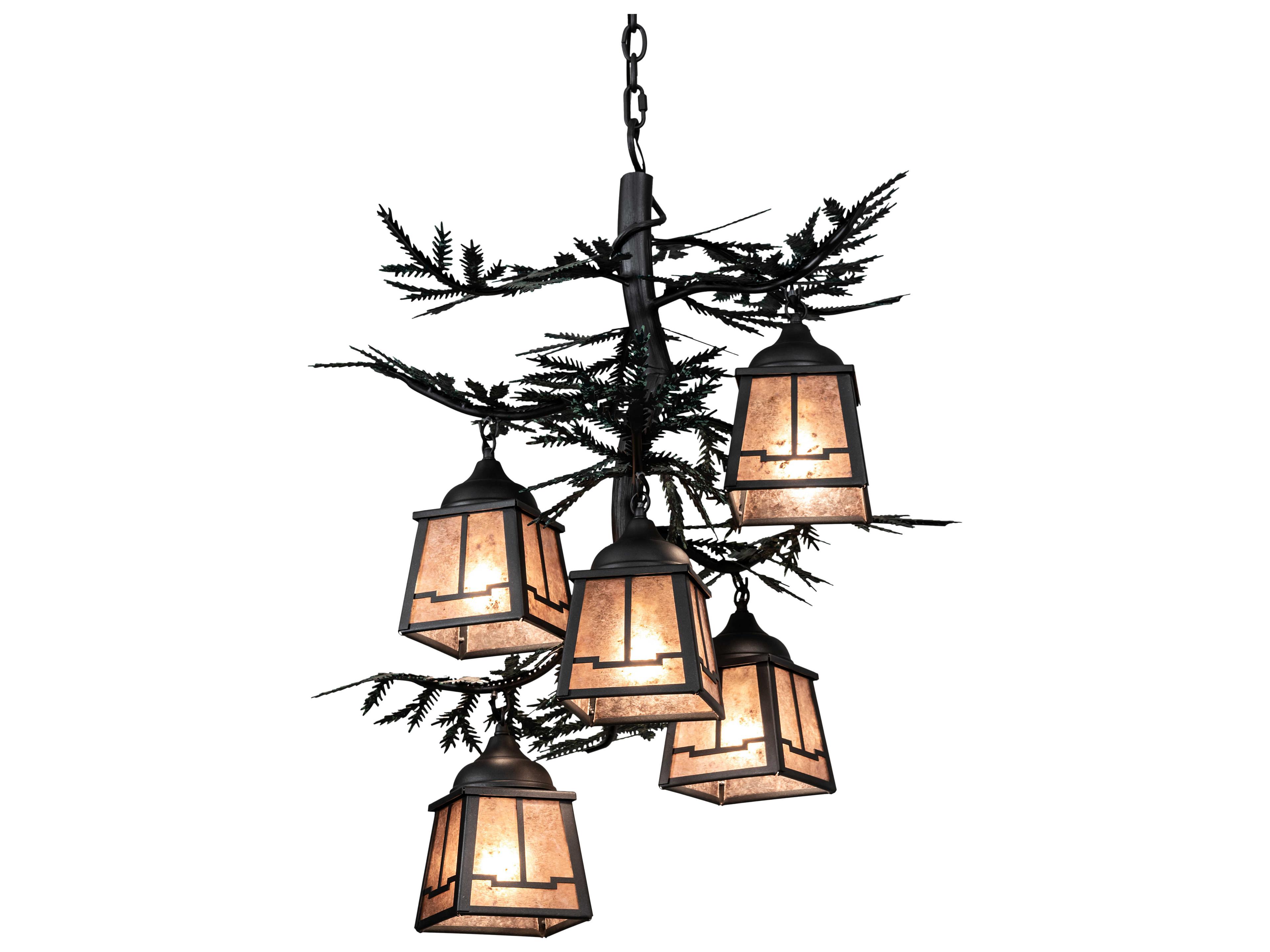Meyda Pine Branch Valley View 5-Light Gunmetal Gray Lantern Chandelier