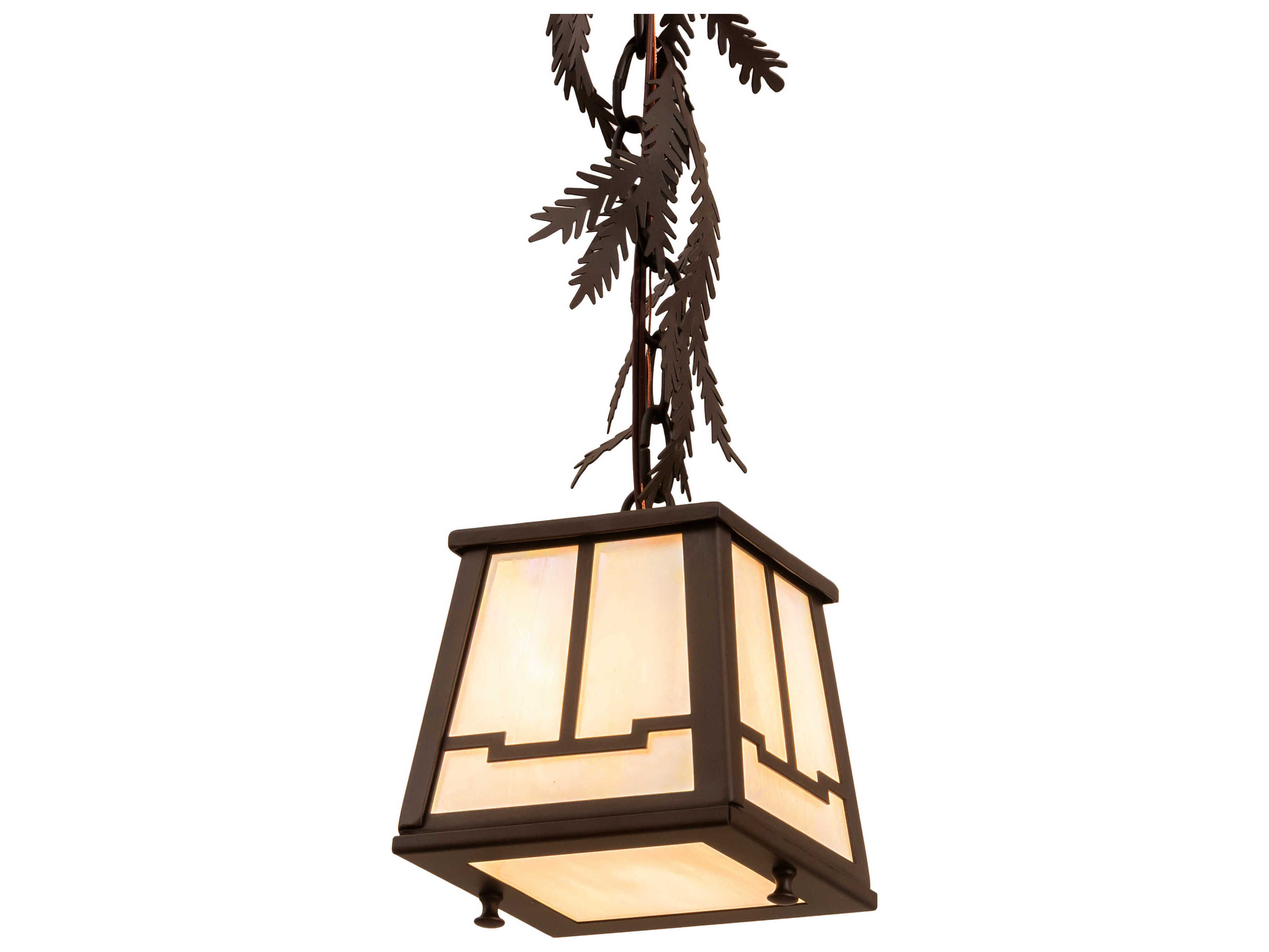 Meyda Pine Branch Valley View 1-Light Oil Rubbed Bronze White Glass Lantern Mini Pendant