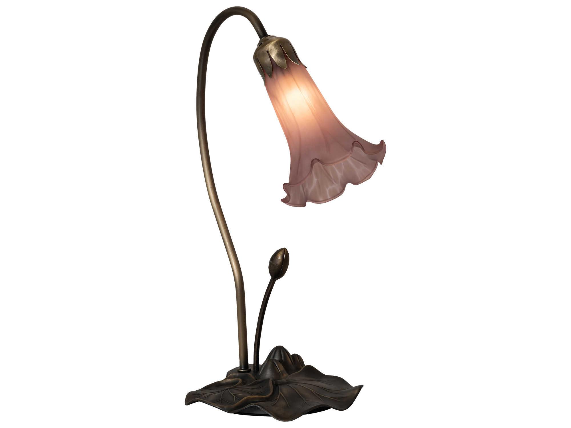 Meyda Pond Lily Glass Mahogany Bronze Purple Table Lamp with Lavender Shade
