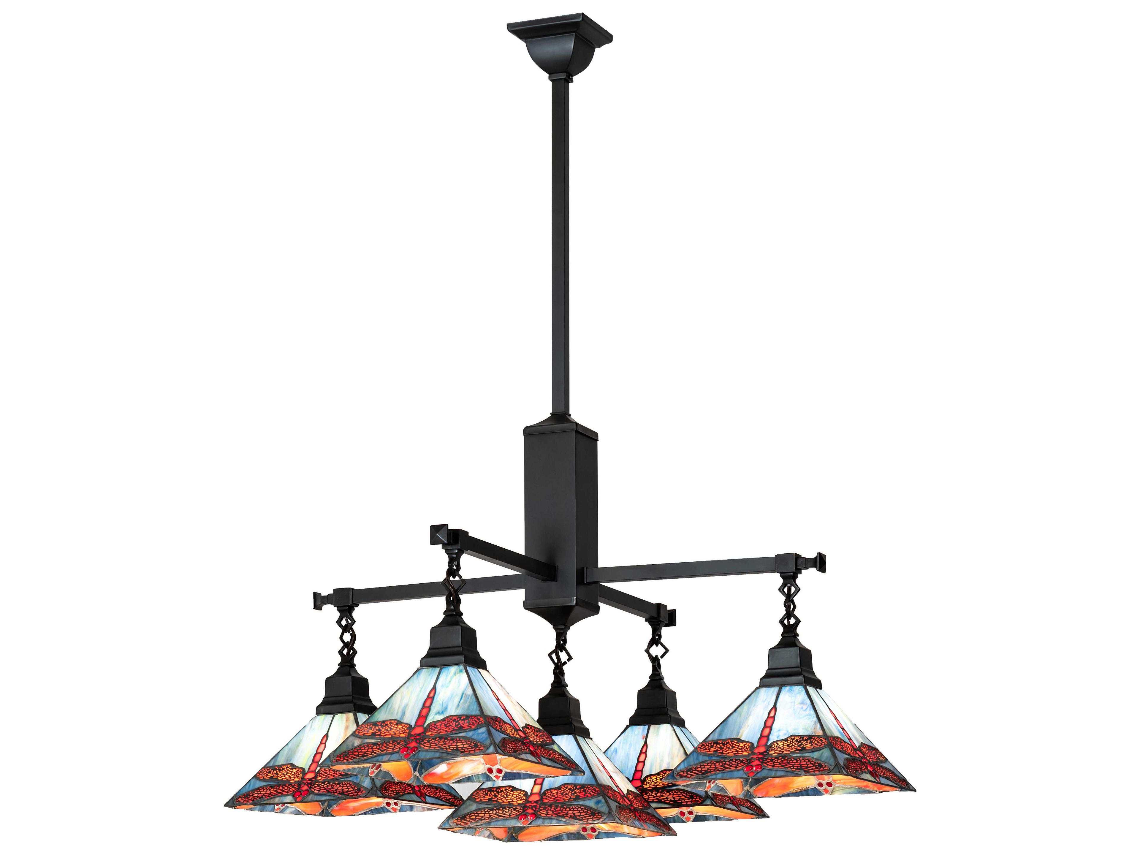 Meyda Prairie Dragonfly 5 - Light Glass Tiffany Outdoor Hanging Light