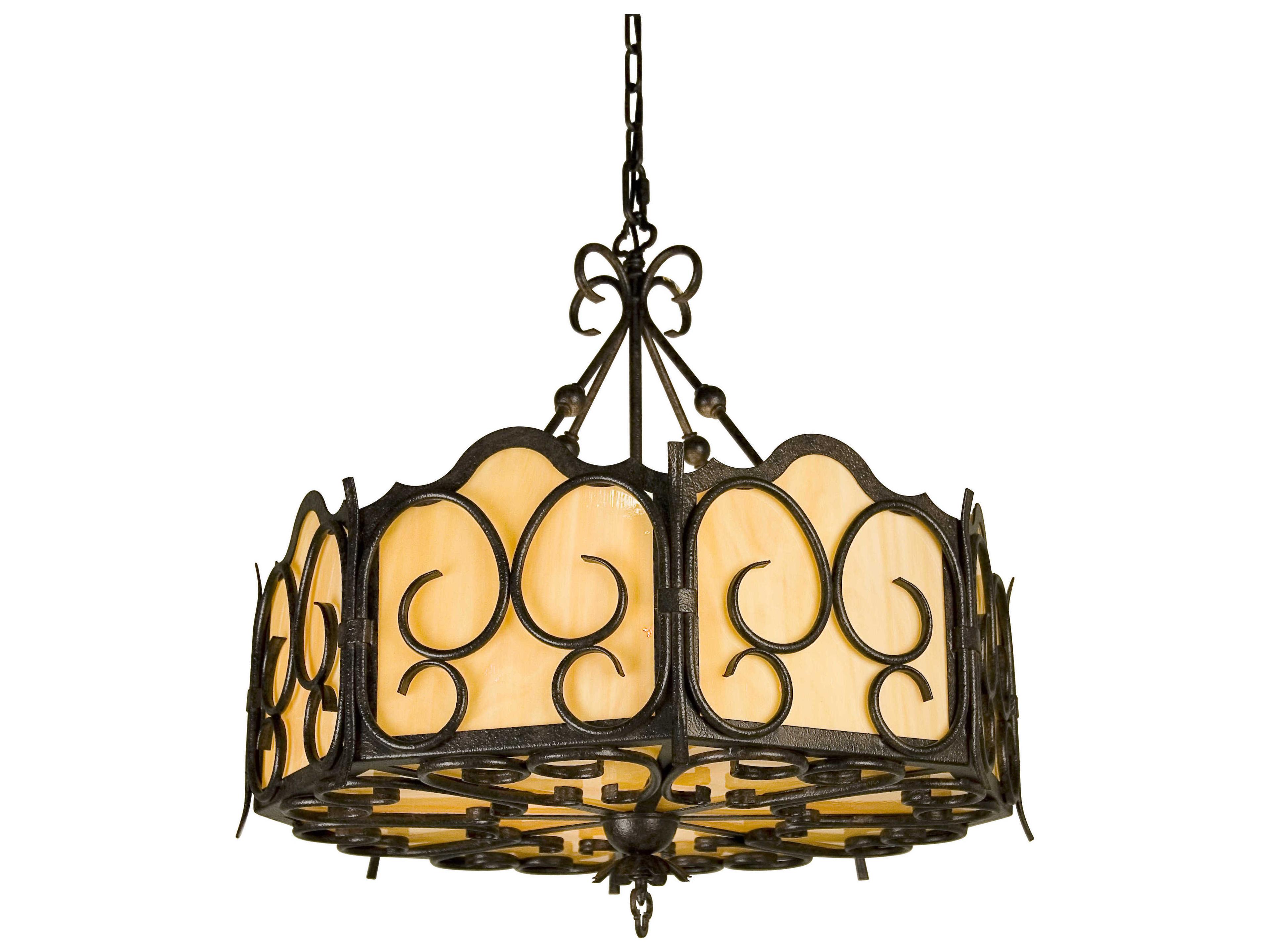 Meyda Radha 4-Light Beige Brown Glass Drum Pendant