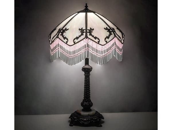 Meyda Regina Pink Table Lamp with Fringe Shade