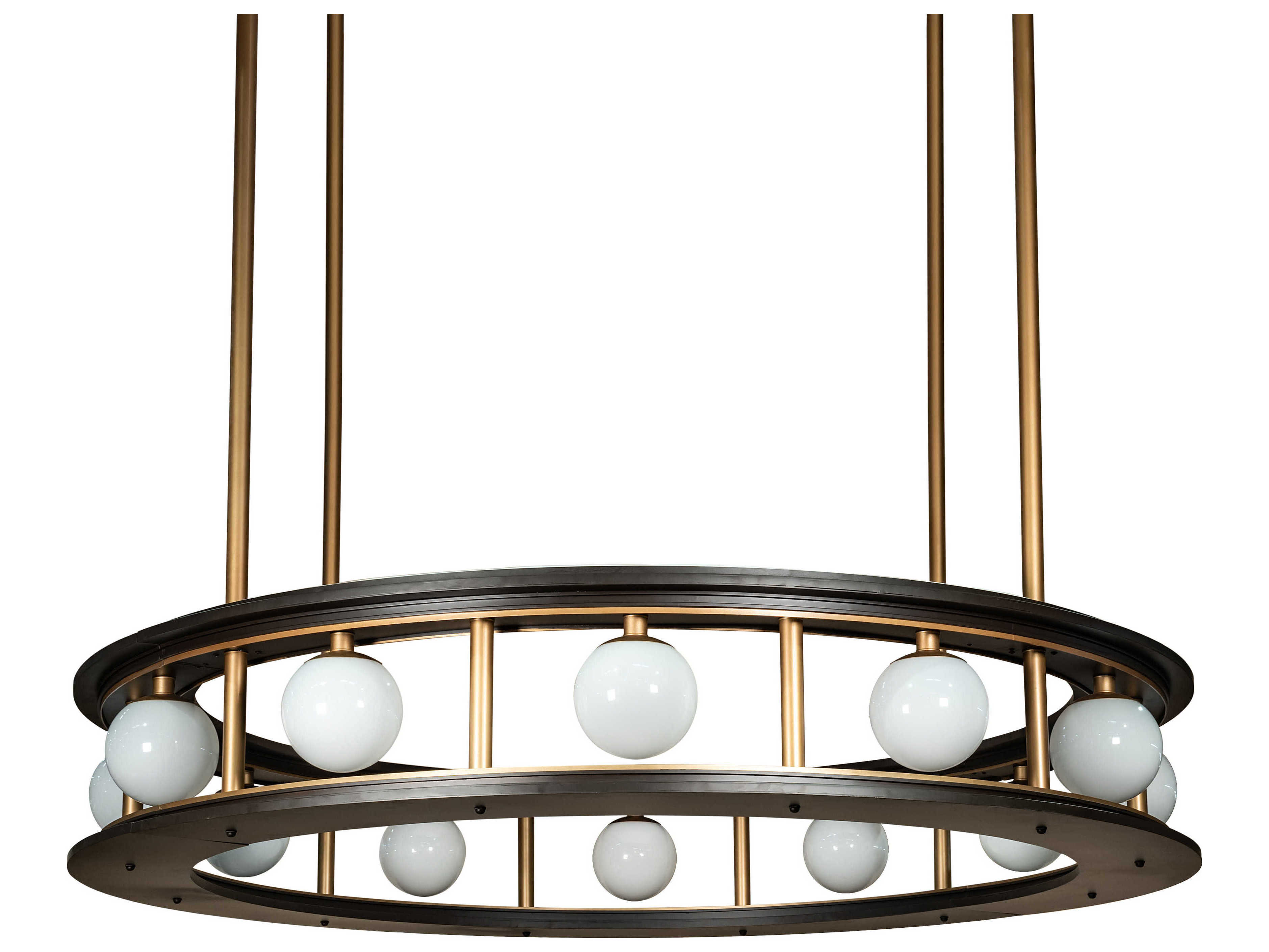 Meyda Reginald 12-Light Weathered Brass Gold Glass LED Globe Round Pendant