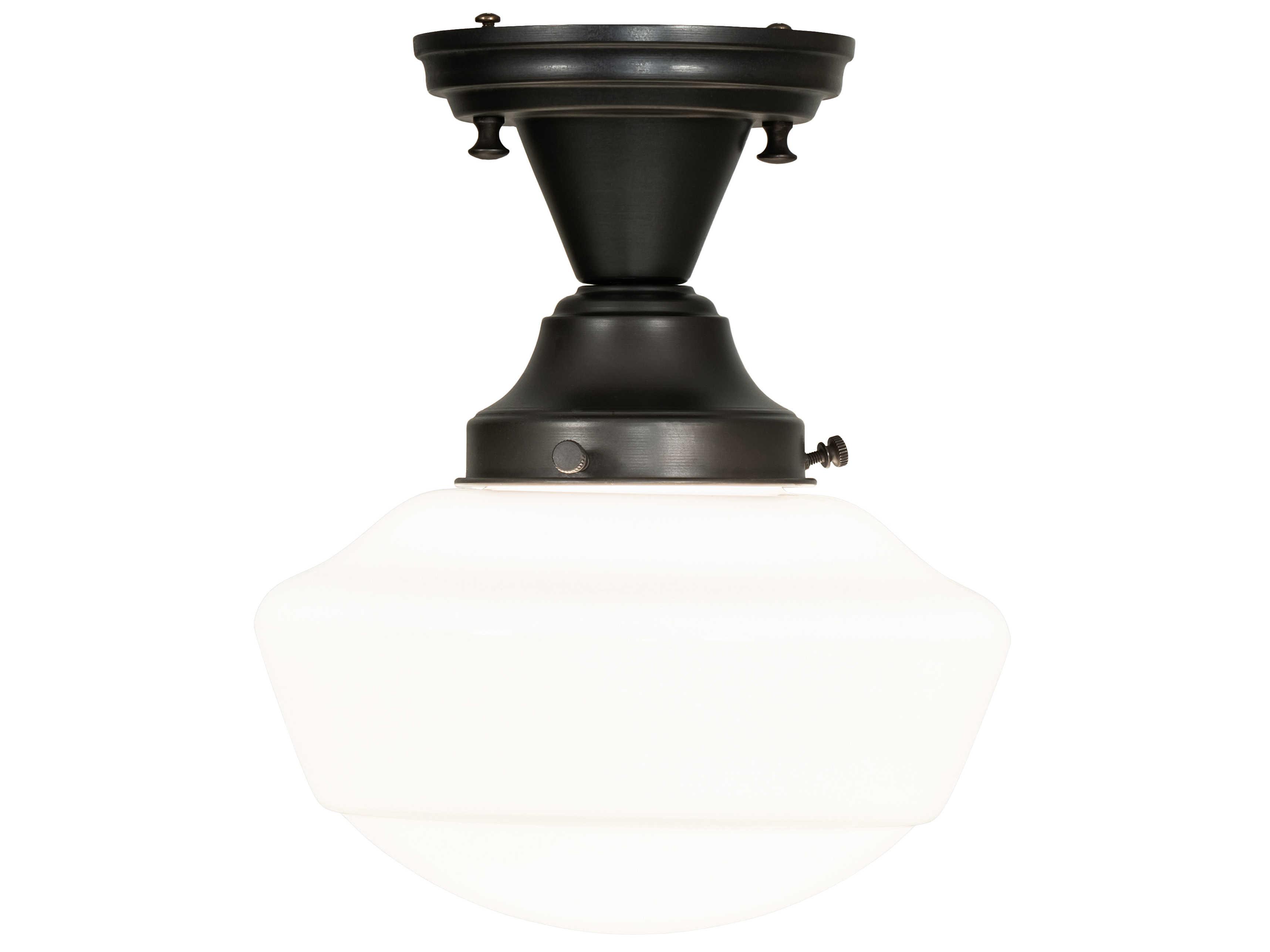 Meyda Revival Schoolhouse 1-Light Craftsman Brown Glass Semi Flush Mount