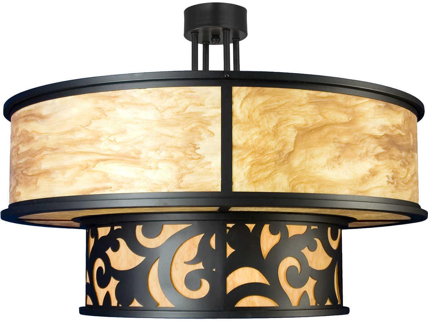 Meyda Rickard 16-Light6-Light Black Beige Off White Drum Tiered Pendant