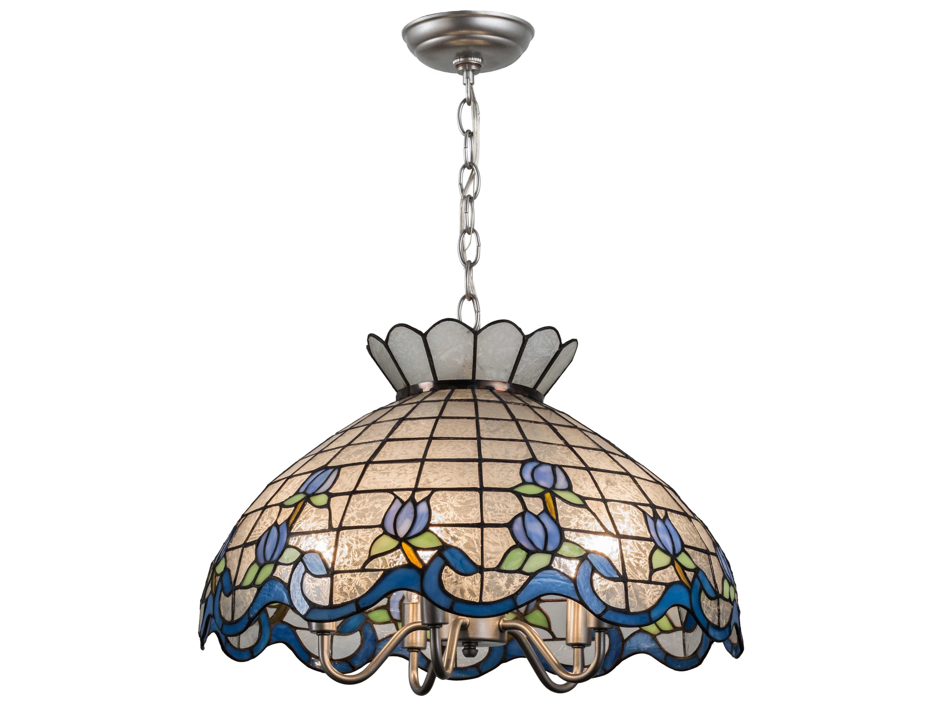 Meyda Roseborder 5-Light Zaz Blue Tiffany Dome Geometric Pendant