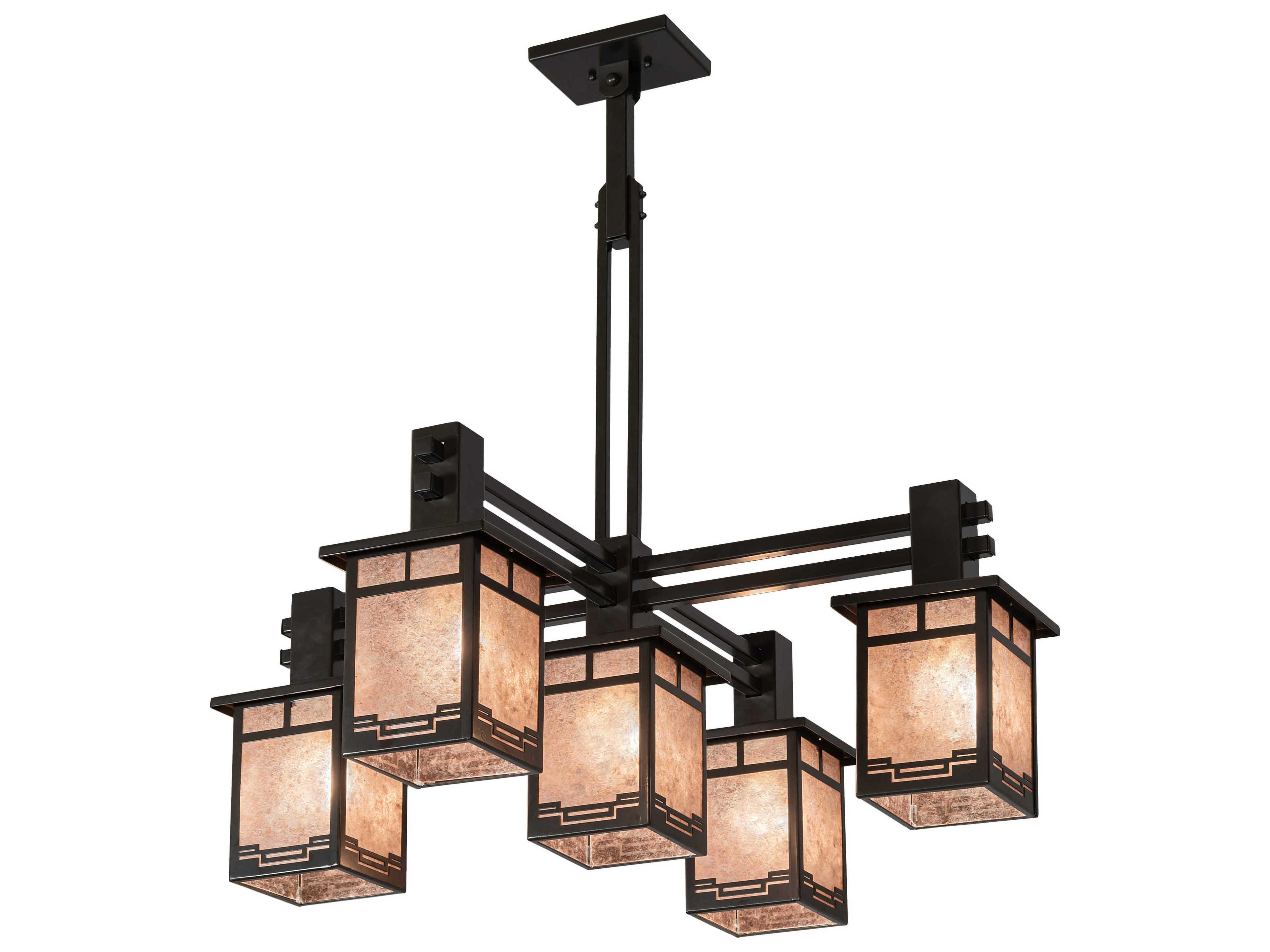 Meyda Roylance 5-Light Antique Copper Timeless Bronze Silver Geometric Lantern Chandelier