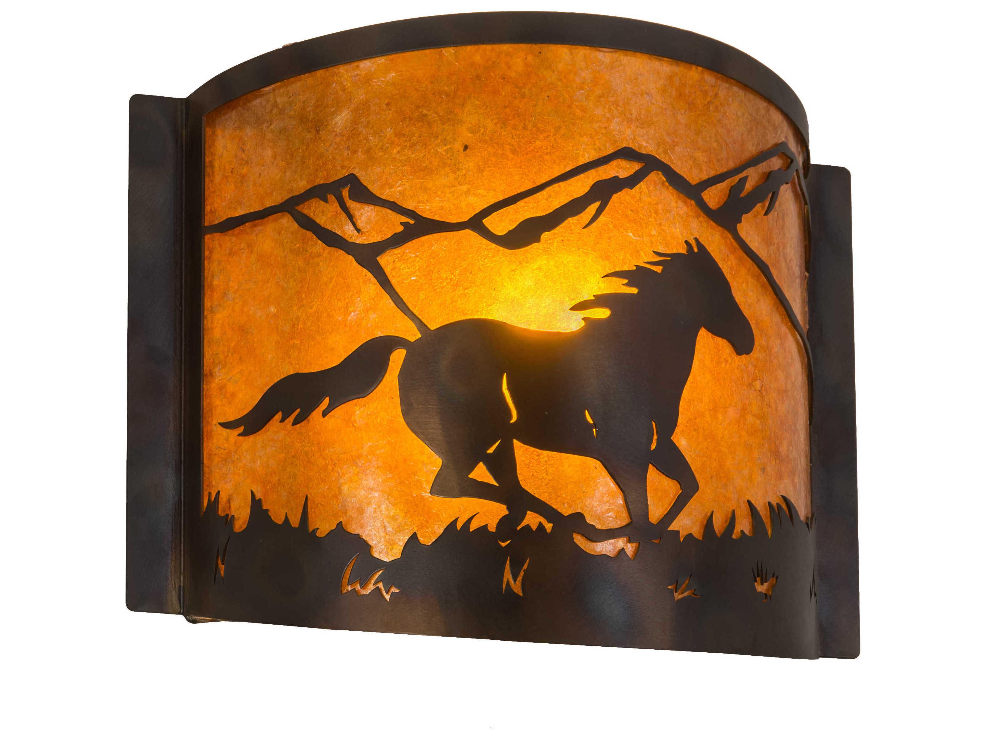 Meyda Running Horse 1-Light Antique Copper Burnished Brown Wall Sconce