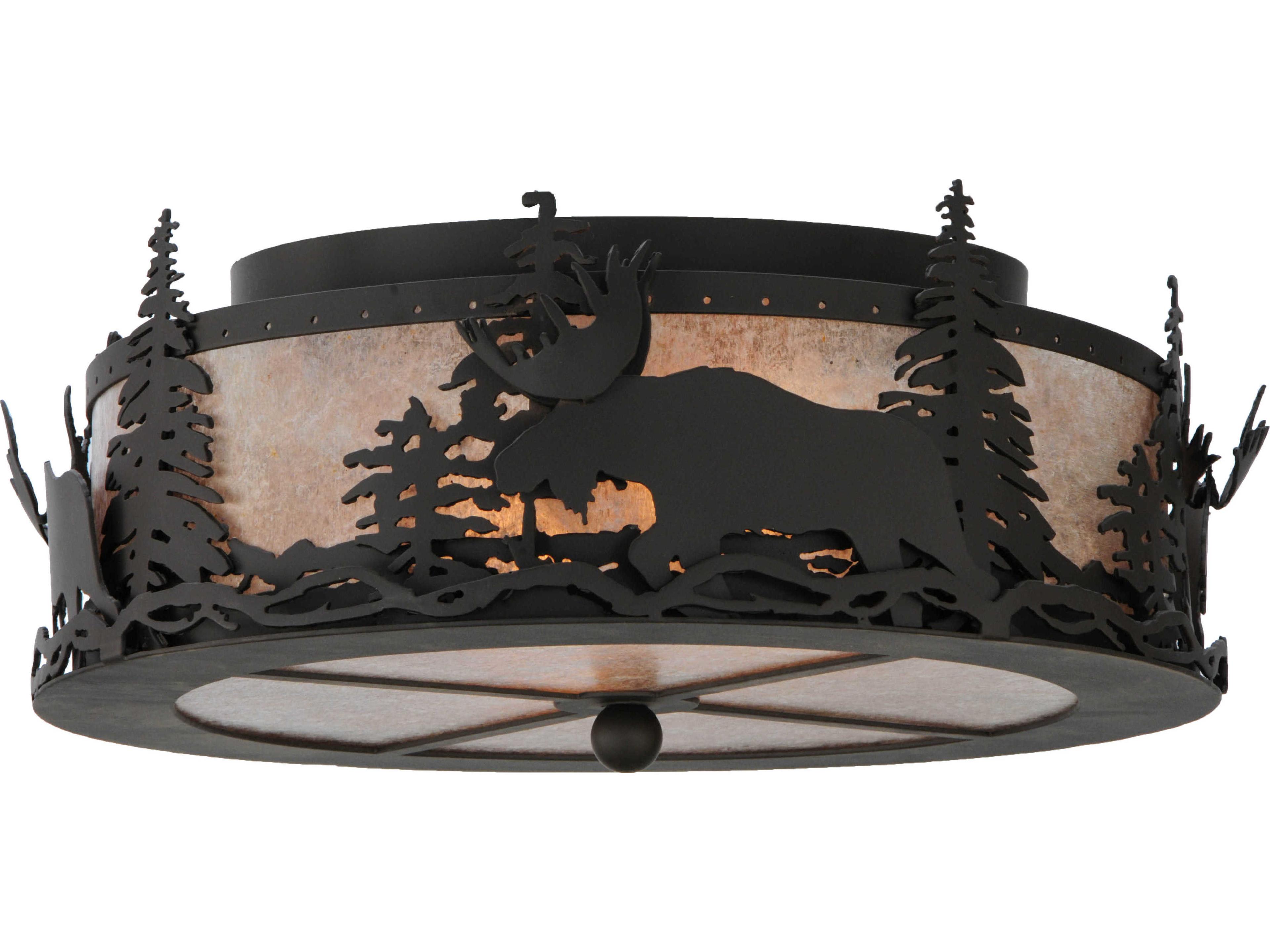 Meyda Moose At Dusk 2-Light Bronze Drum Flush Mount