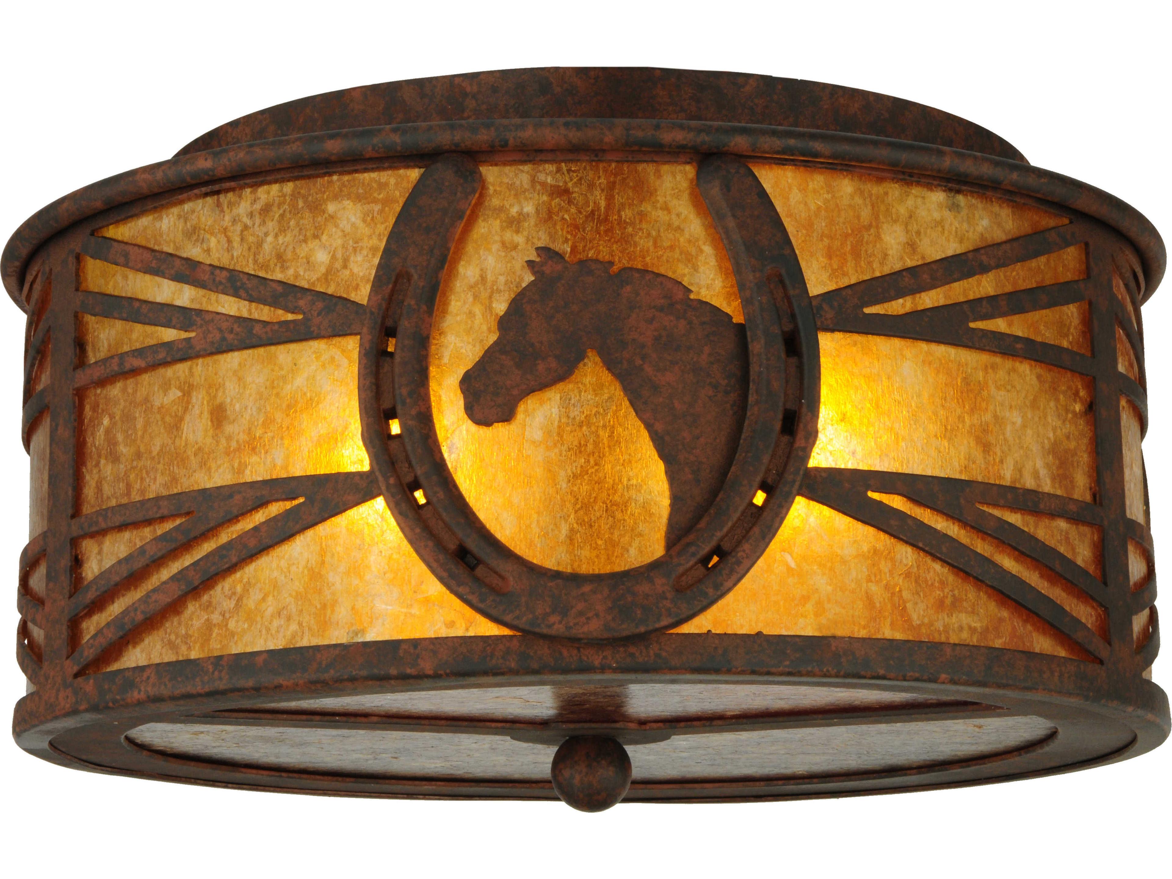 Meyda Rustic 2-Light Brown Drum Flush Mount
