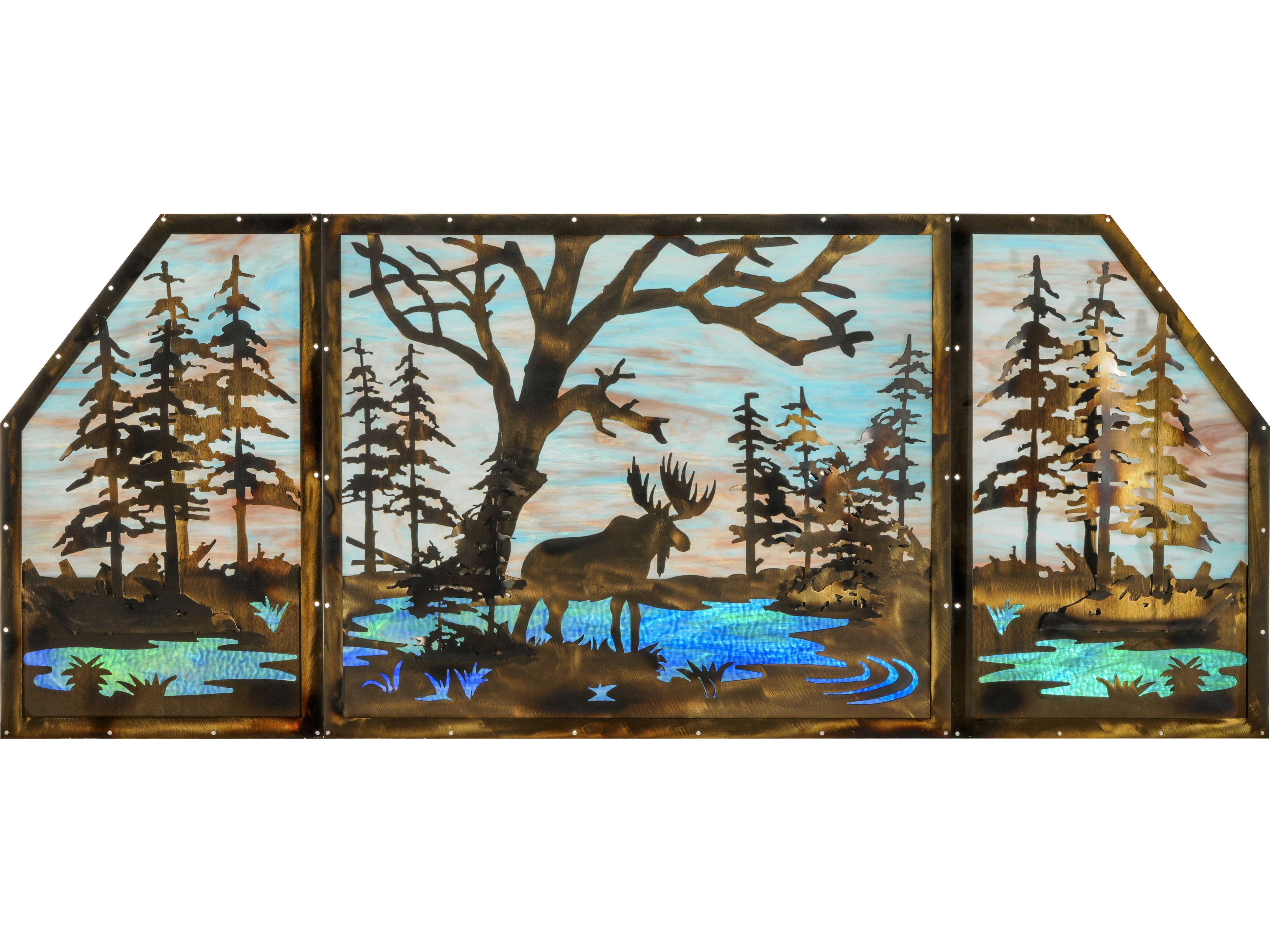 Meyda Moose At Lake 3 Panel Stained Glass Window