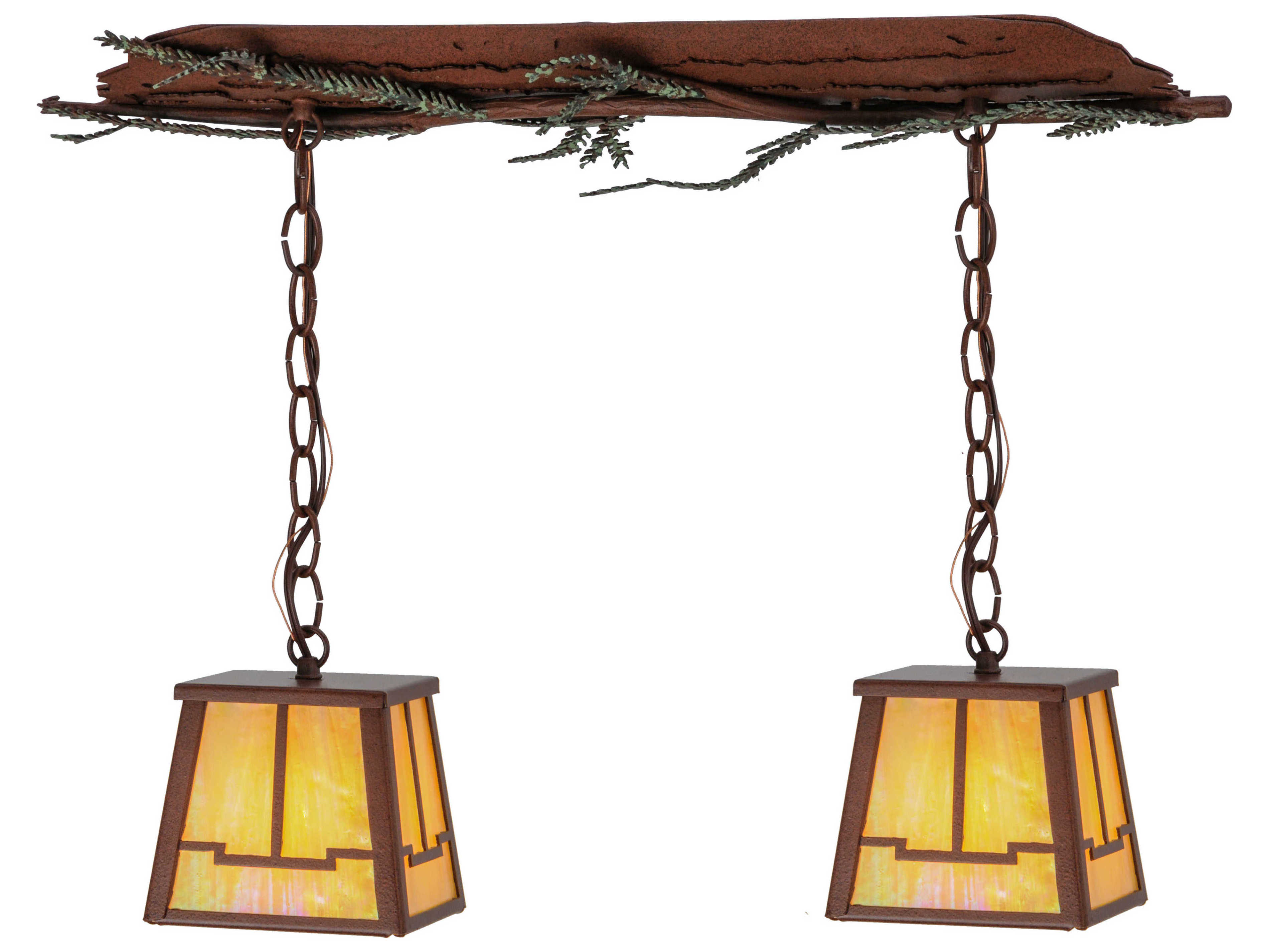 Meyda Pine Branch Valley View 2-Light Red Lantern Island Pendant