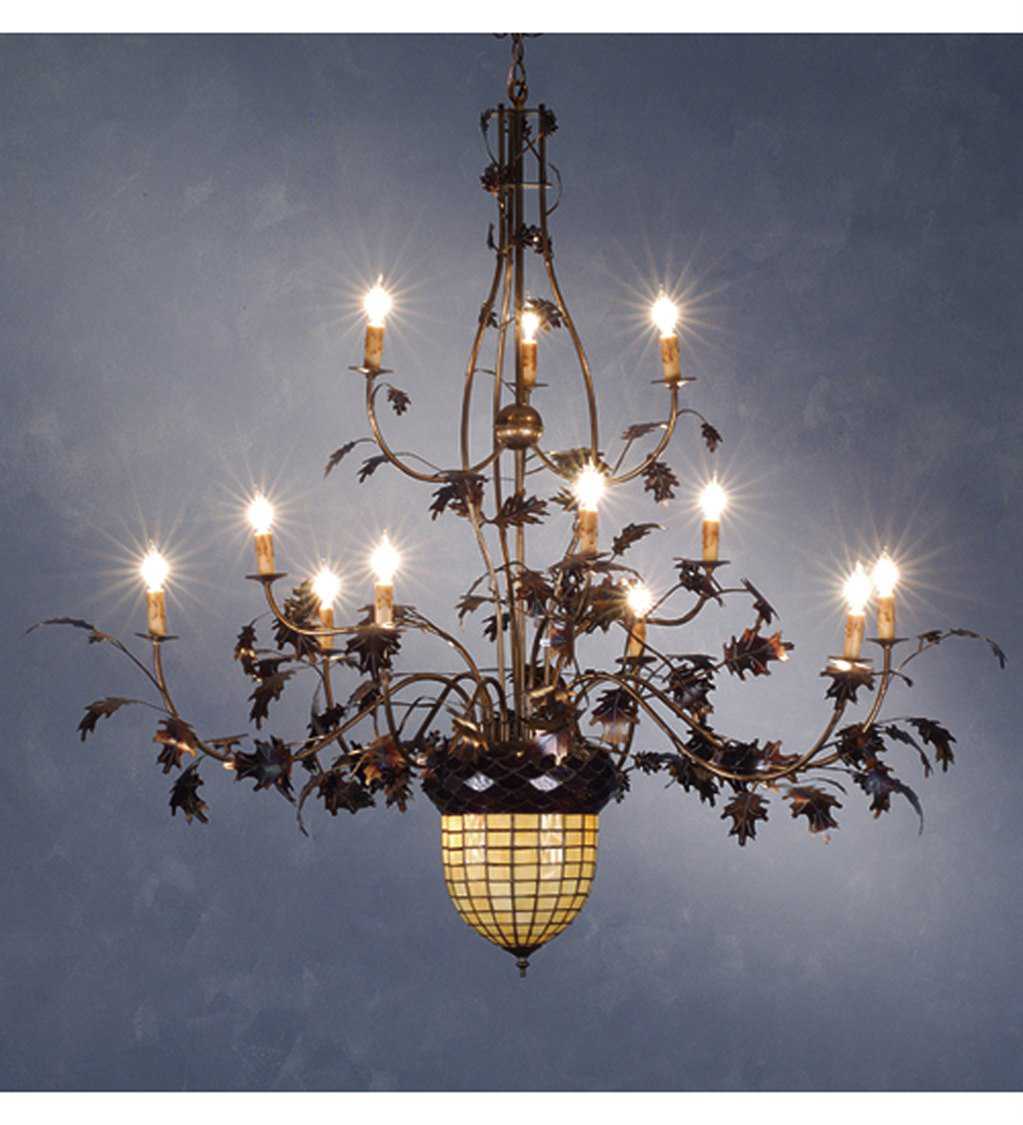 Meyda Greenbriar Oak 1-Light Copper Glass Tiffany Candelabra Chandelier