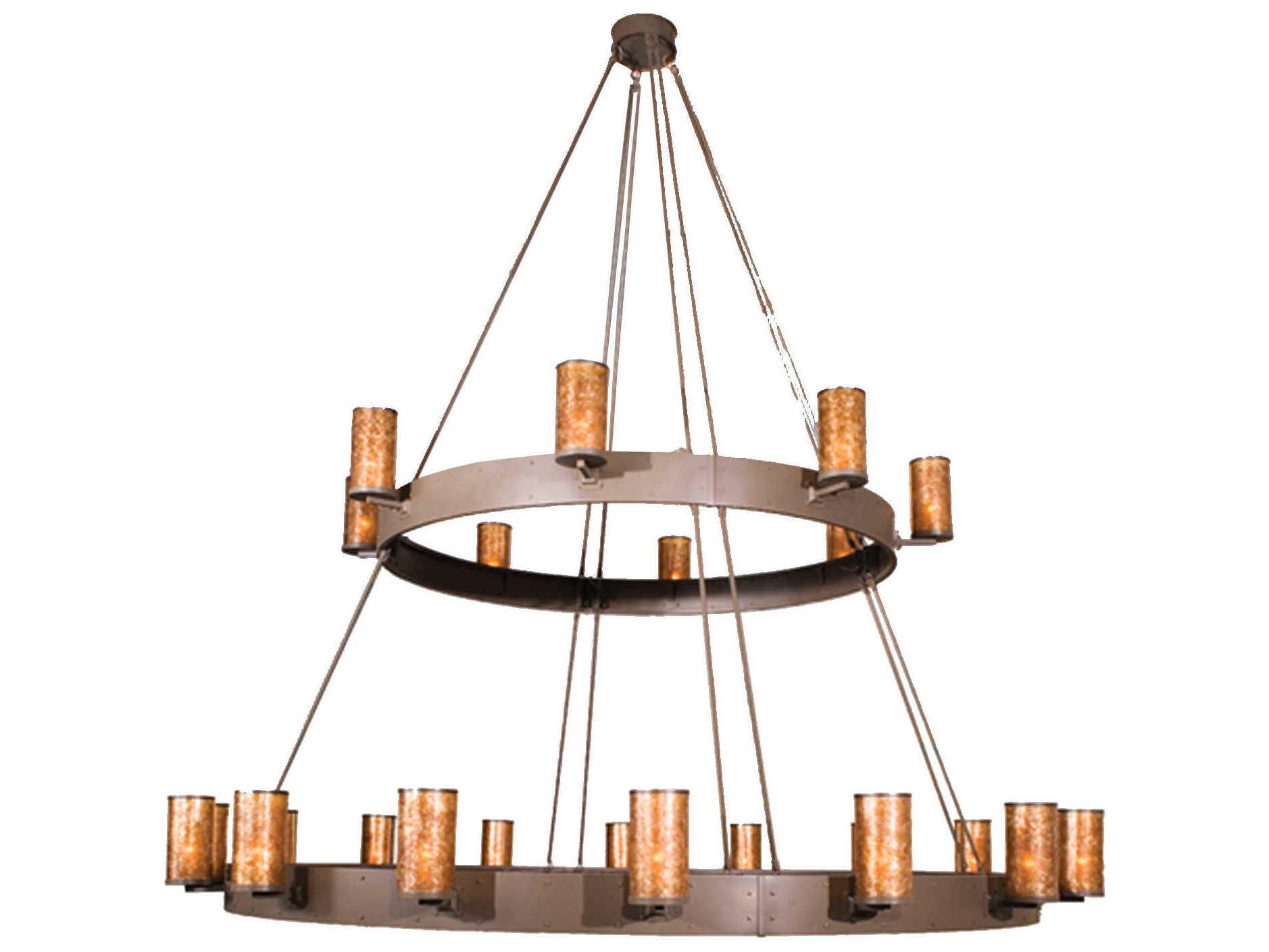 Meyda Rustic 2-Light Bronze Glass Cylinder Round Tiered Chandelier