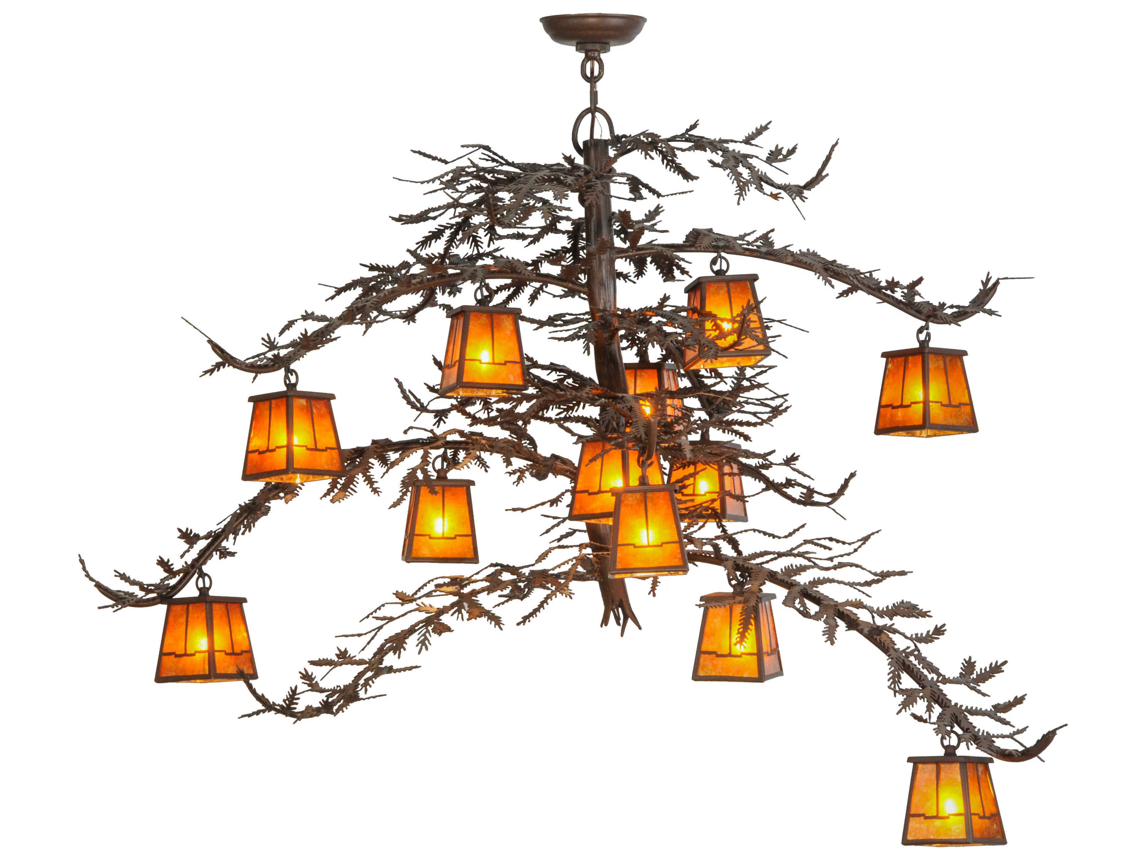 Meyda Pine Branch Valley View 12-Light Yellow Lantern Chandelier