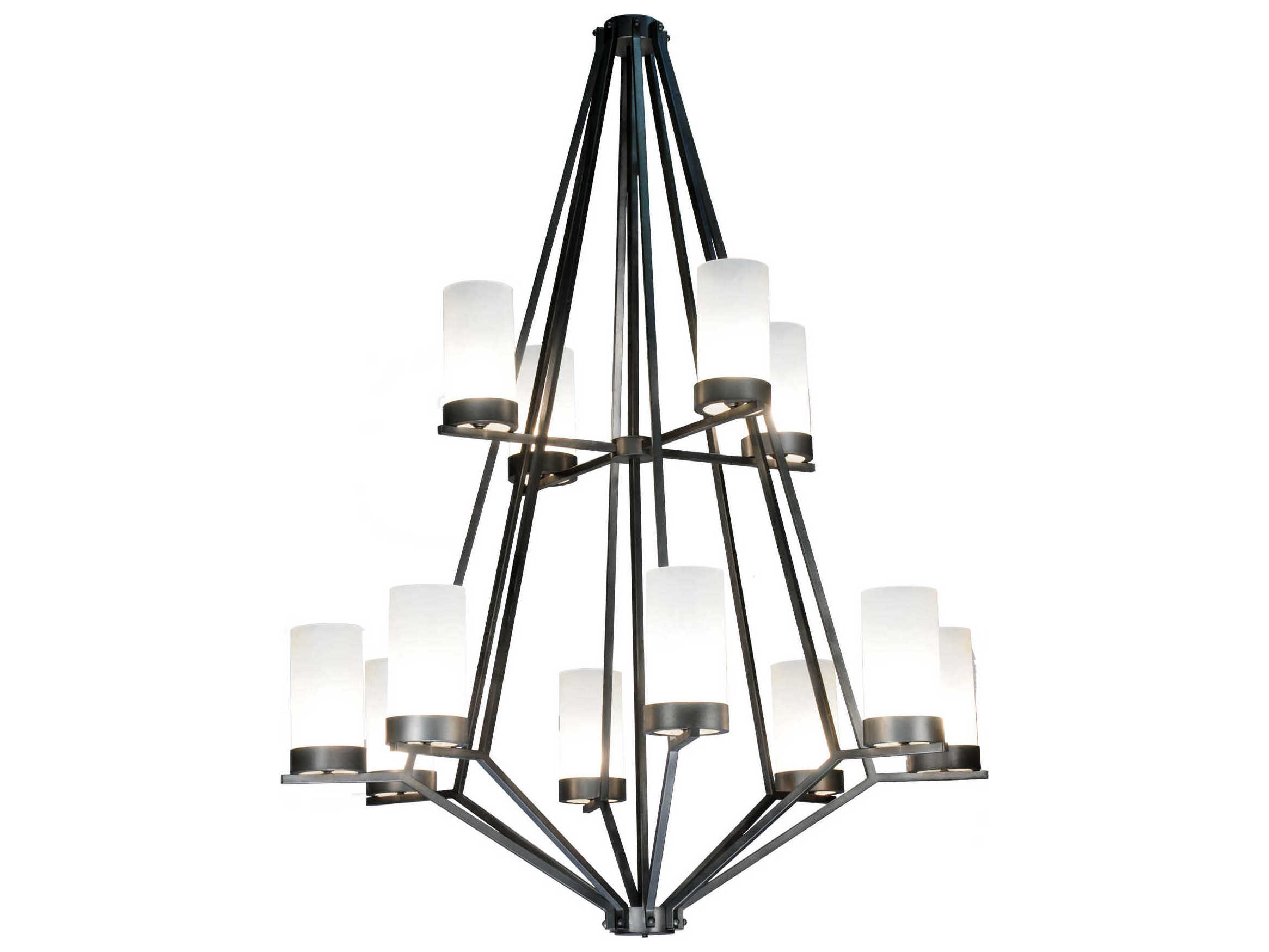 Meyda Rustic 12-Light Black Cylinder Tiered Chandelier