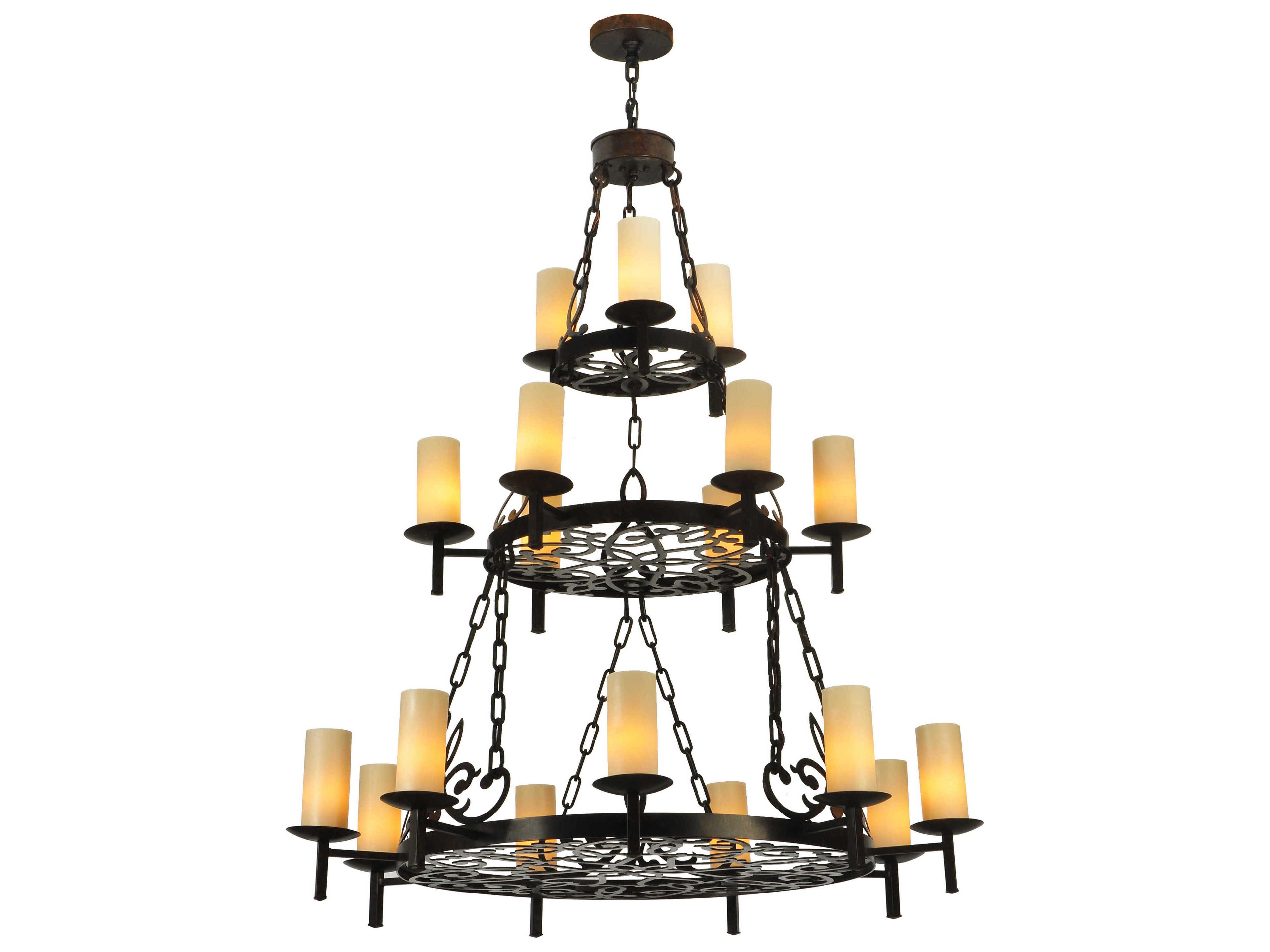 Meyda Newcastle 18-Light-Light Black Glass Cylinder Round Tiered Chandelier