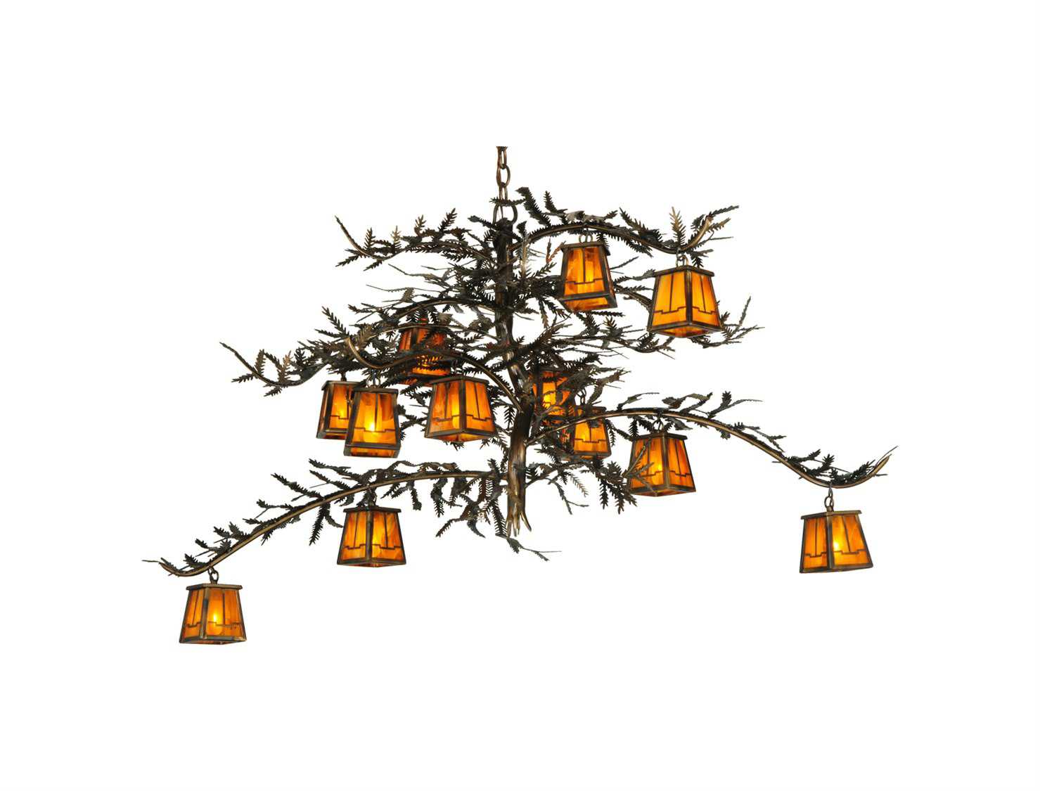 Meyda Pine Branch Valley View 12-Light Copper Lantern Chandelier