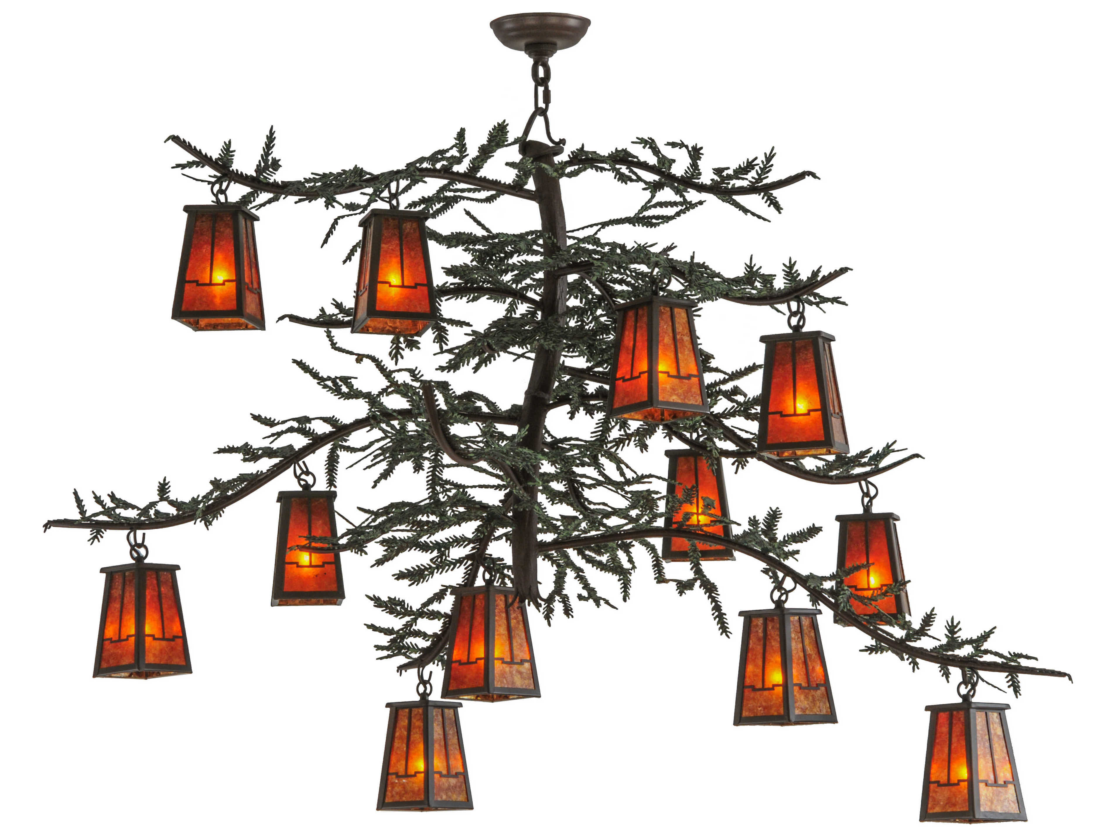 Meyda Pine Branch Valley View 12-Light Brown Lantern Chandelier