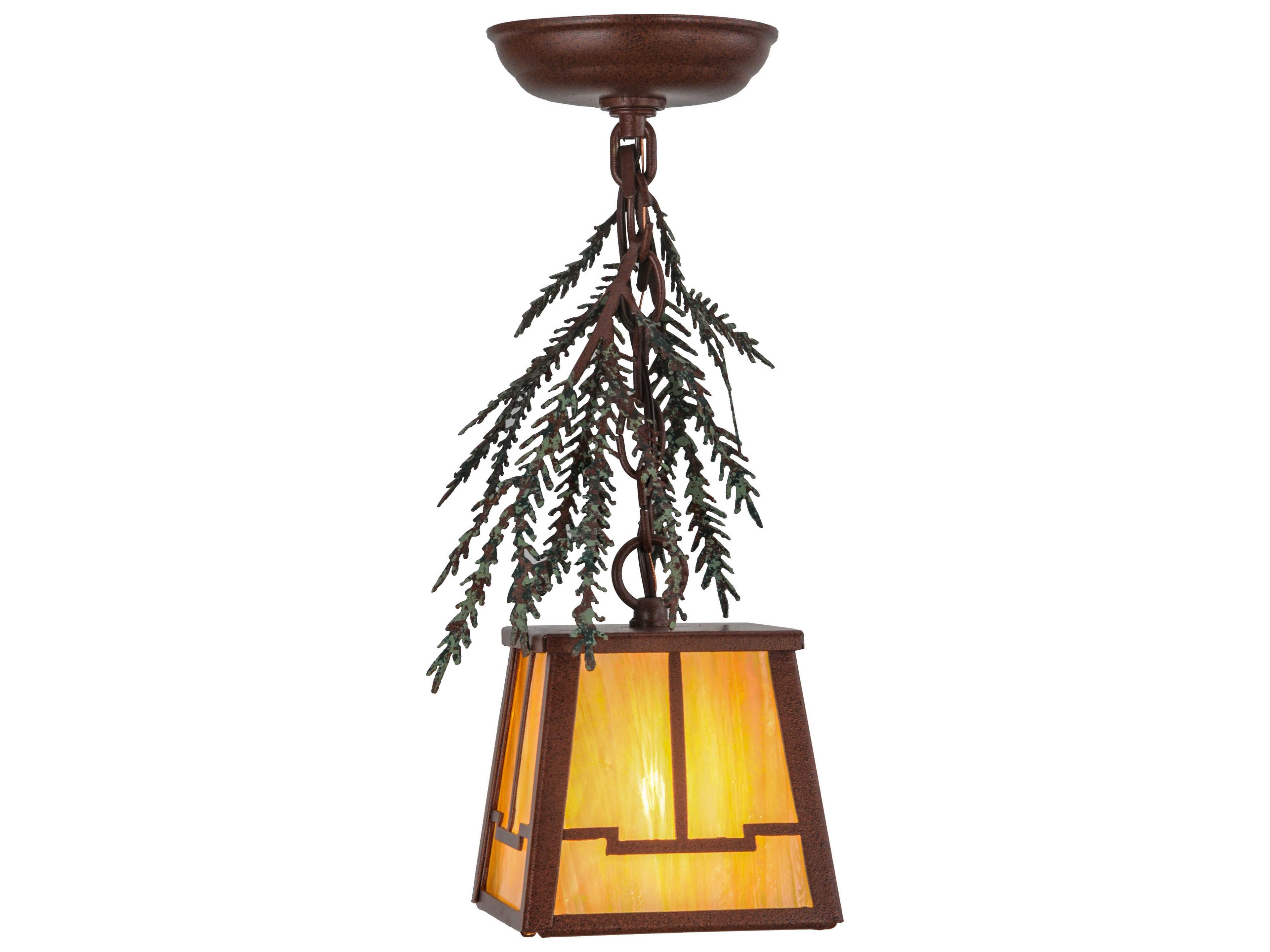Meyda Pine Branch Valley View 1-Light Red Lantern Mini Pendant