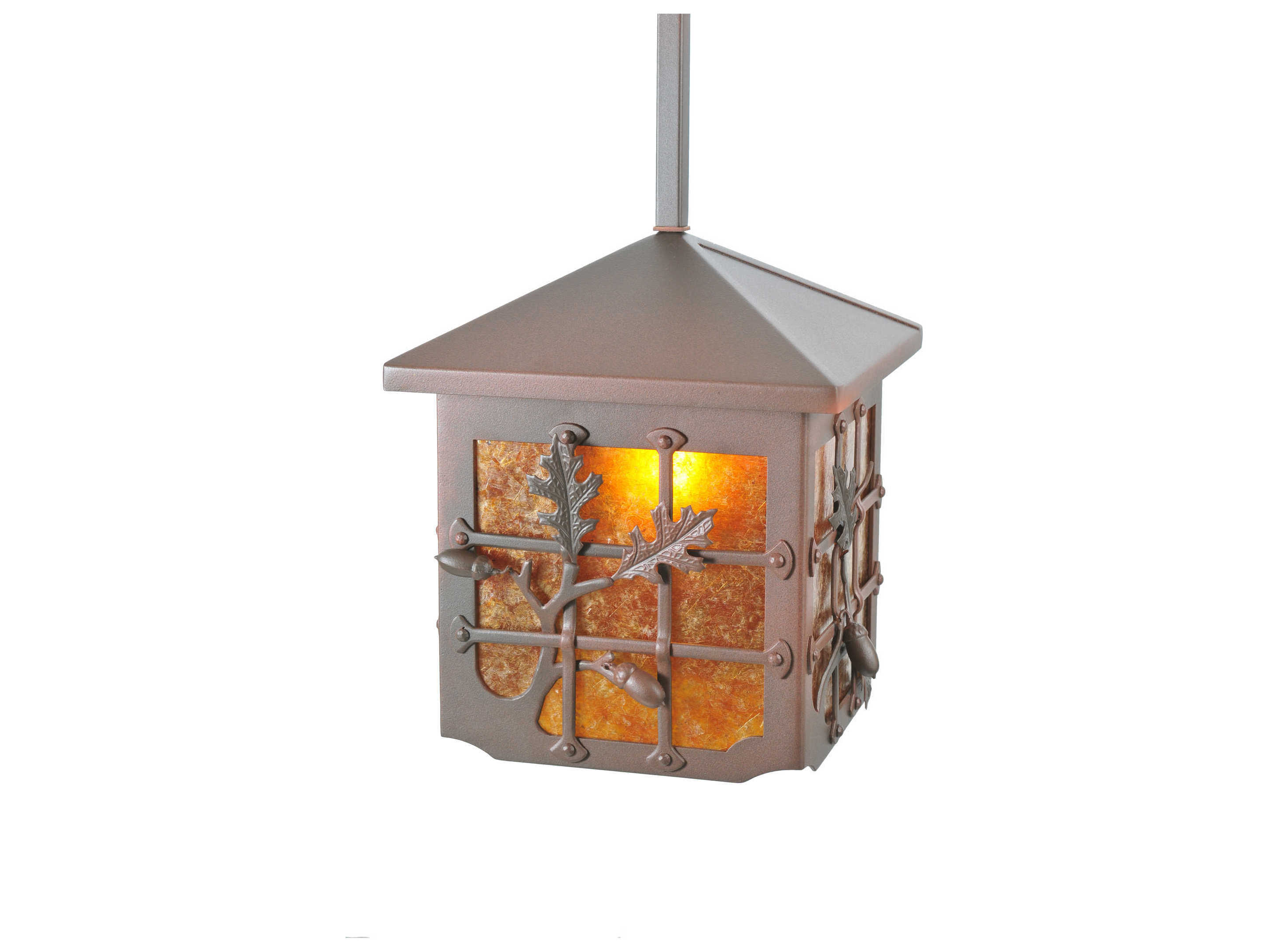 Meyda Oak Leaf & Acorn 1-Light Brown Geometric Lantern Pendant