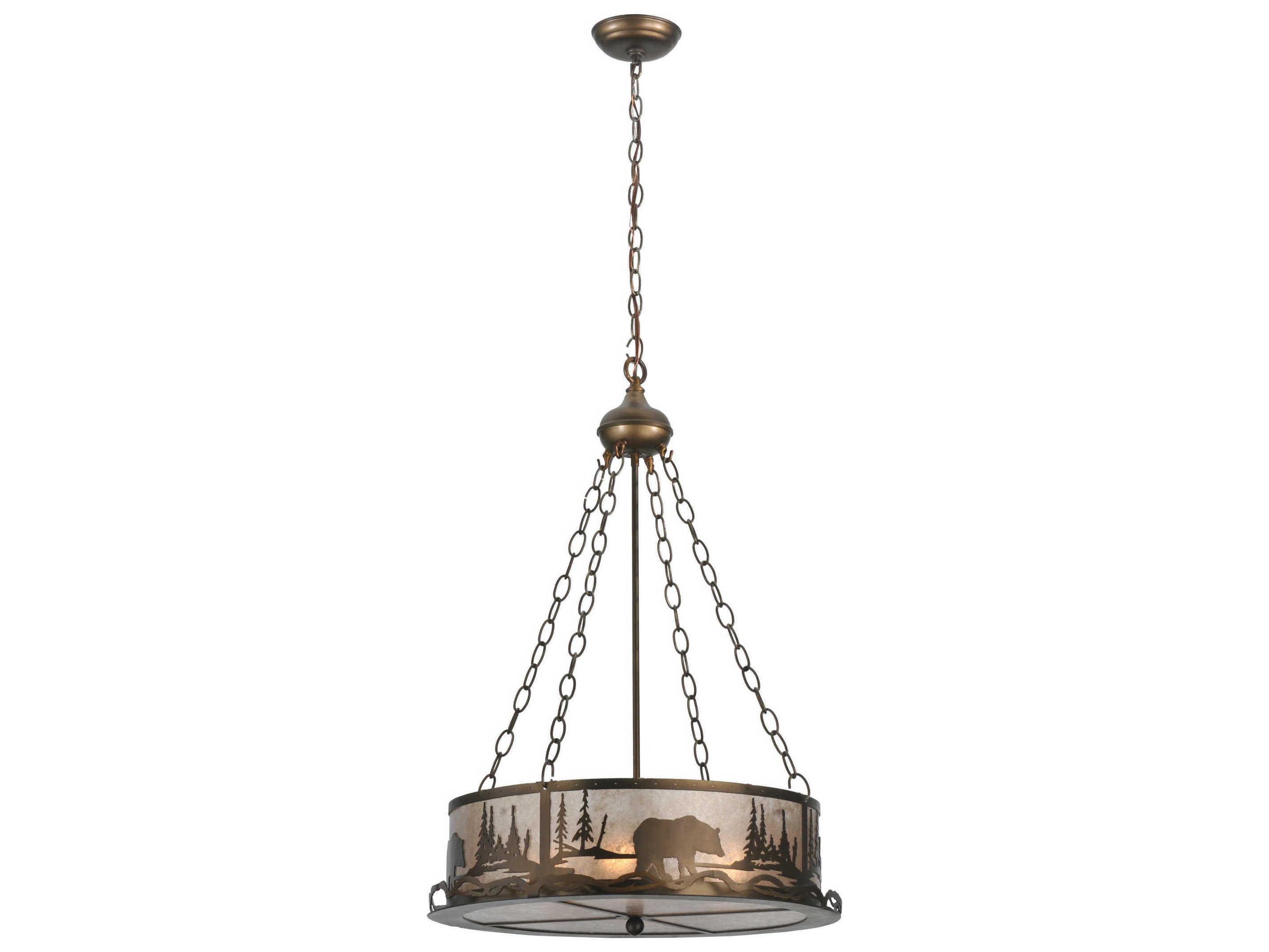 Meyda Bear At Lake 4-Light Copper Drum Pendant