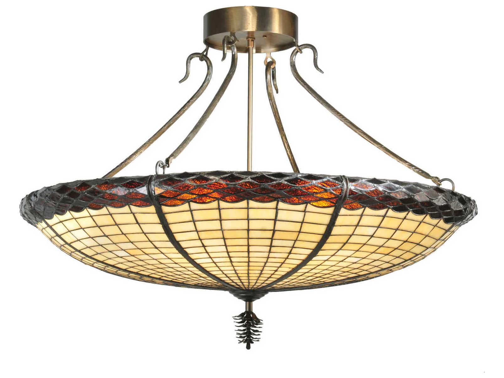 Meyda Greenbriar Oak 6-Light Bronze Glass Tiffany Semi Flush Mount