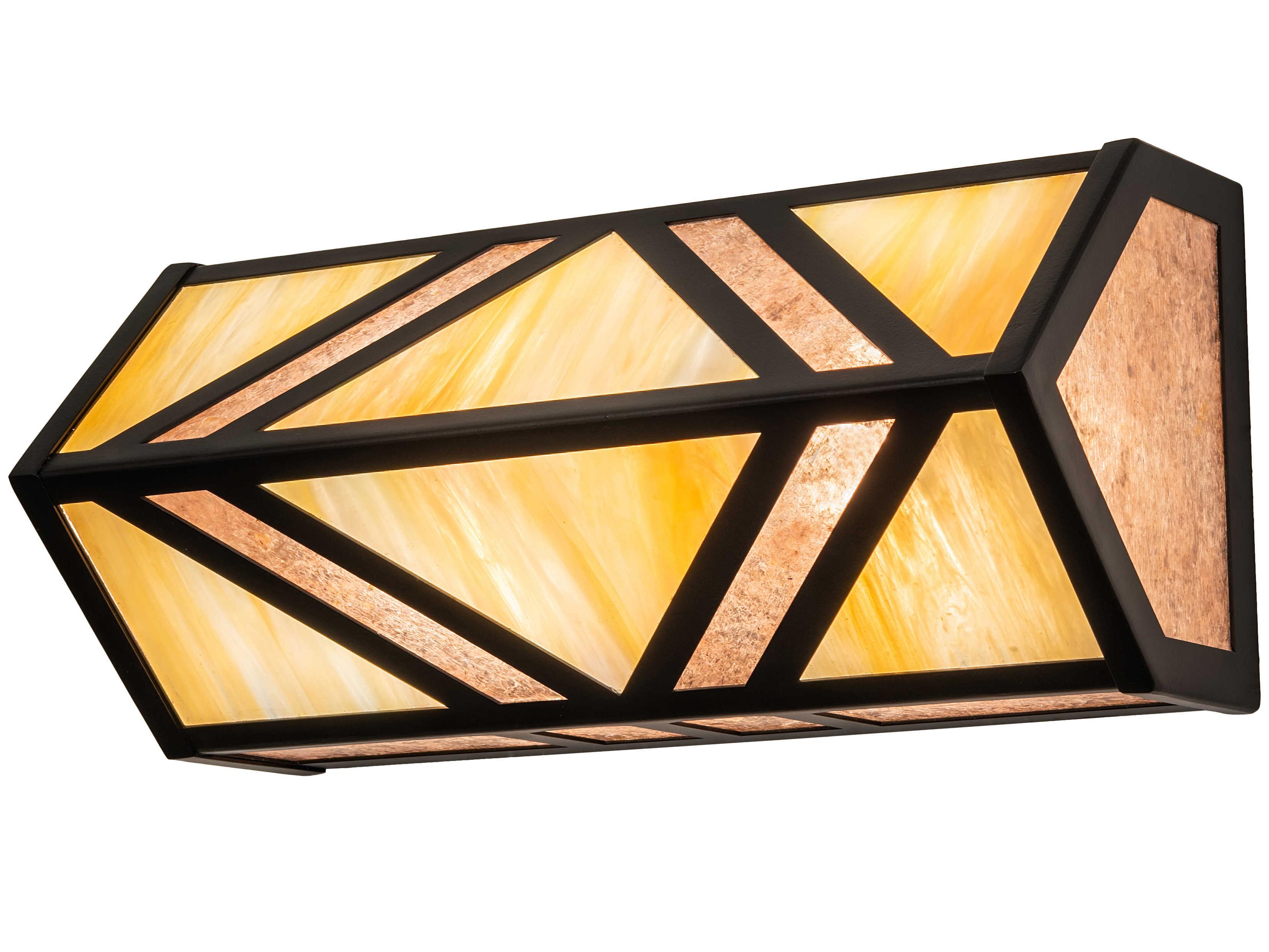 Meyda Santa Fe 2-Light Black Beige Silver Mica Off White Glass LED Vanity Light