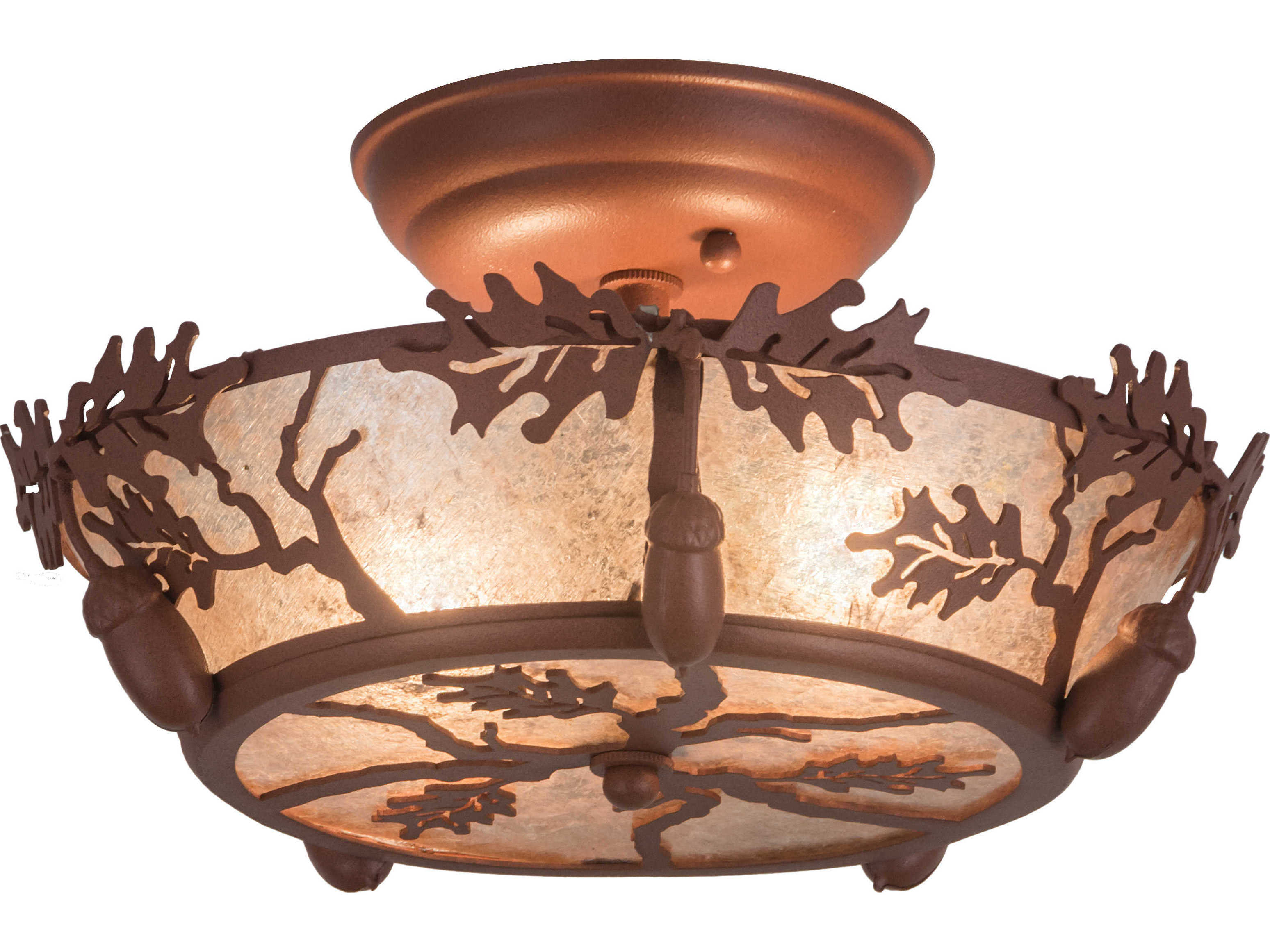 Meyda Oak Leaf & Acorn 2-Light Copper Glass Bowl Semi Flush Mount