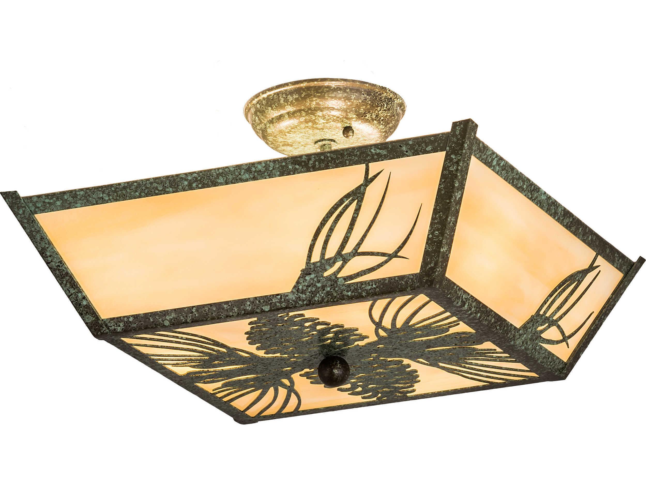 Meyda Mountain Pine 3-Light Green Glass Semi Flush Mount