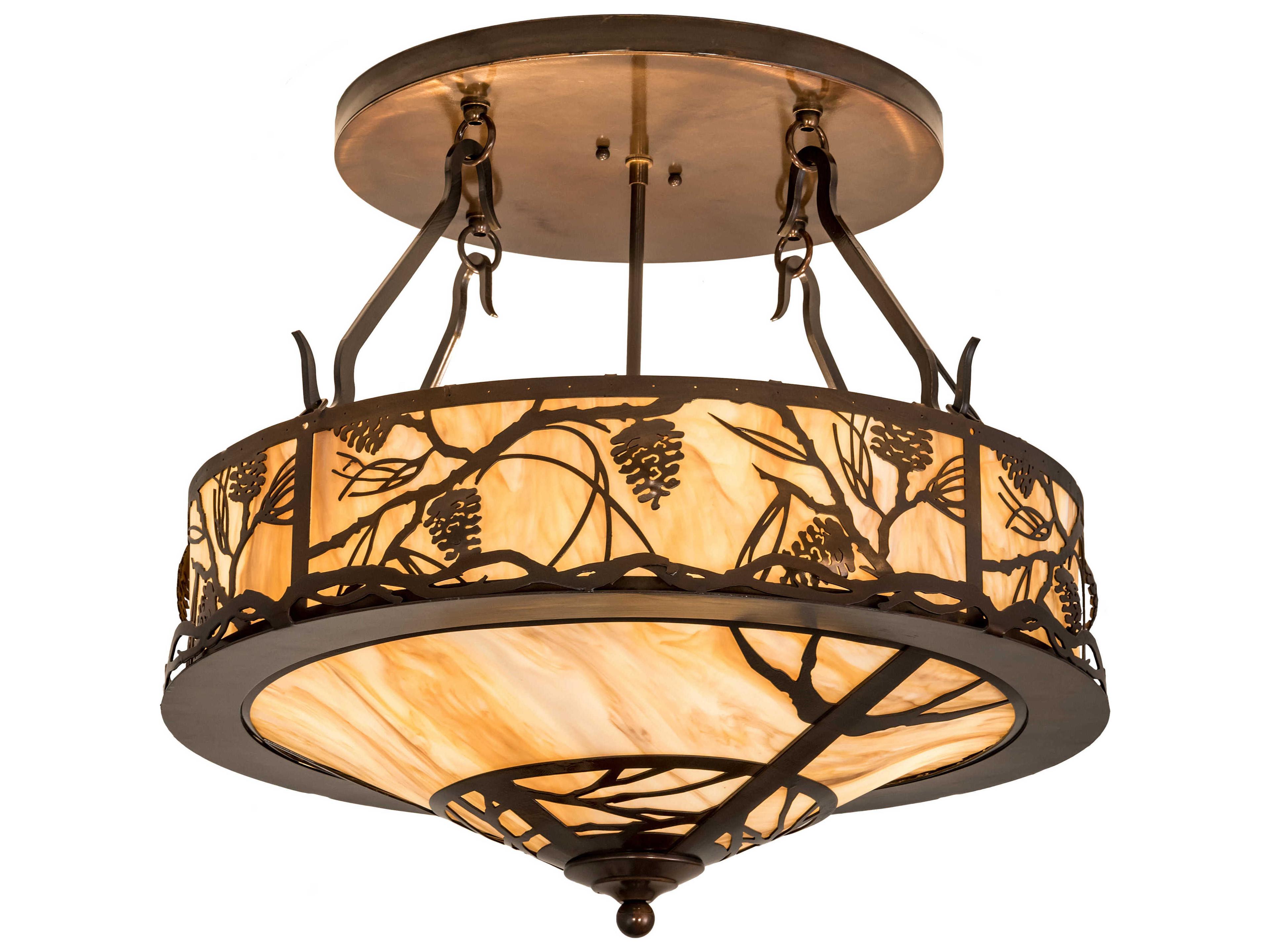 Meyda Whispering Pines 4-Light Brown Glass Semi Flush Mount