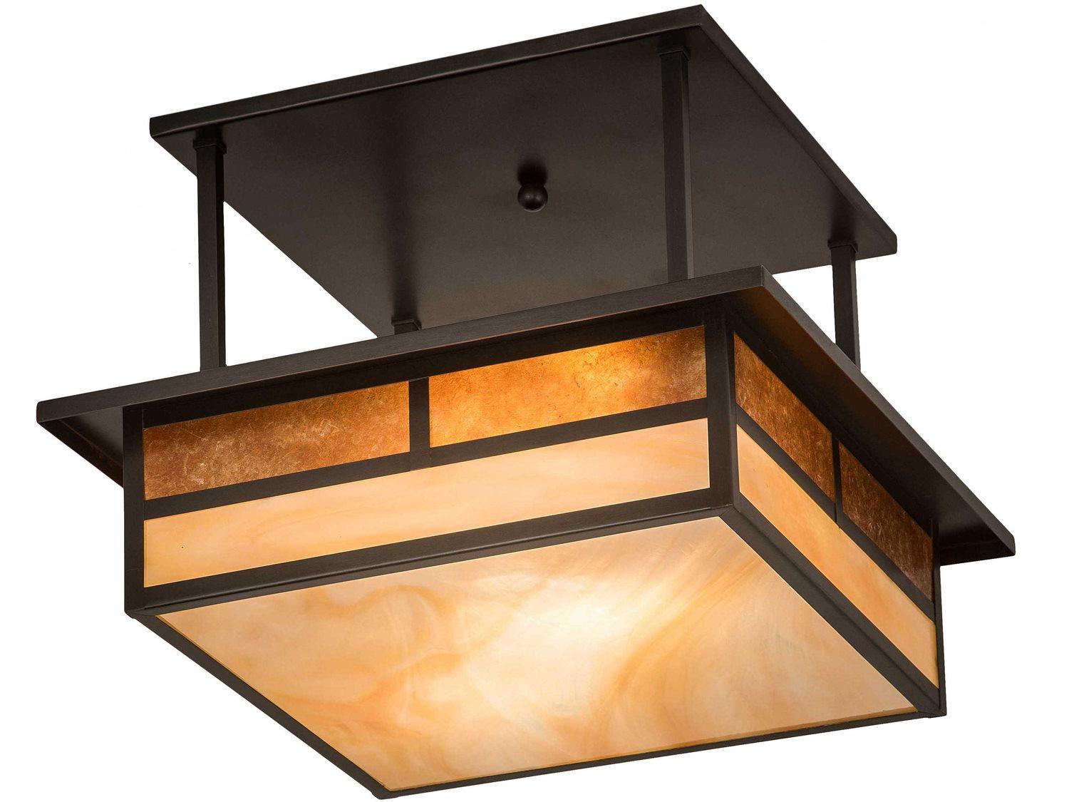Meyda Hyde Park T Mission 2-Light Brown Glass Geometric Semi Flush Mount