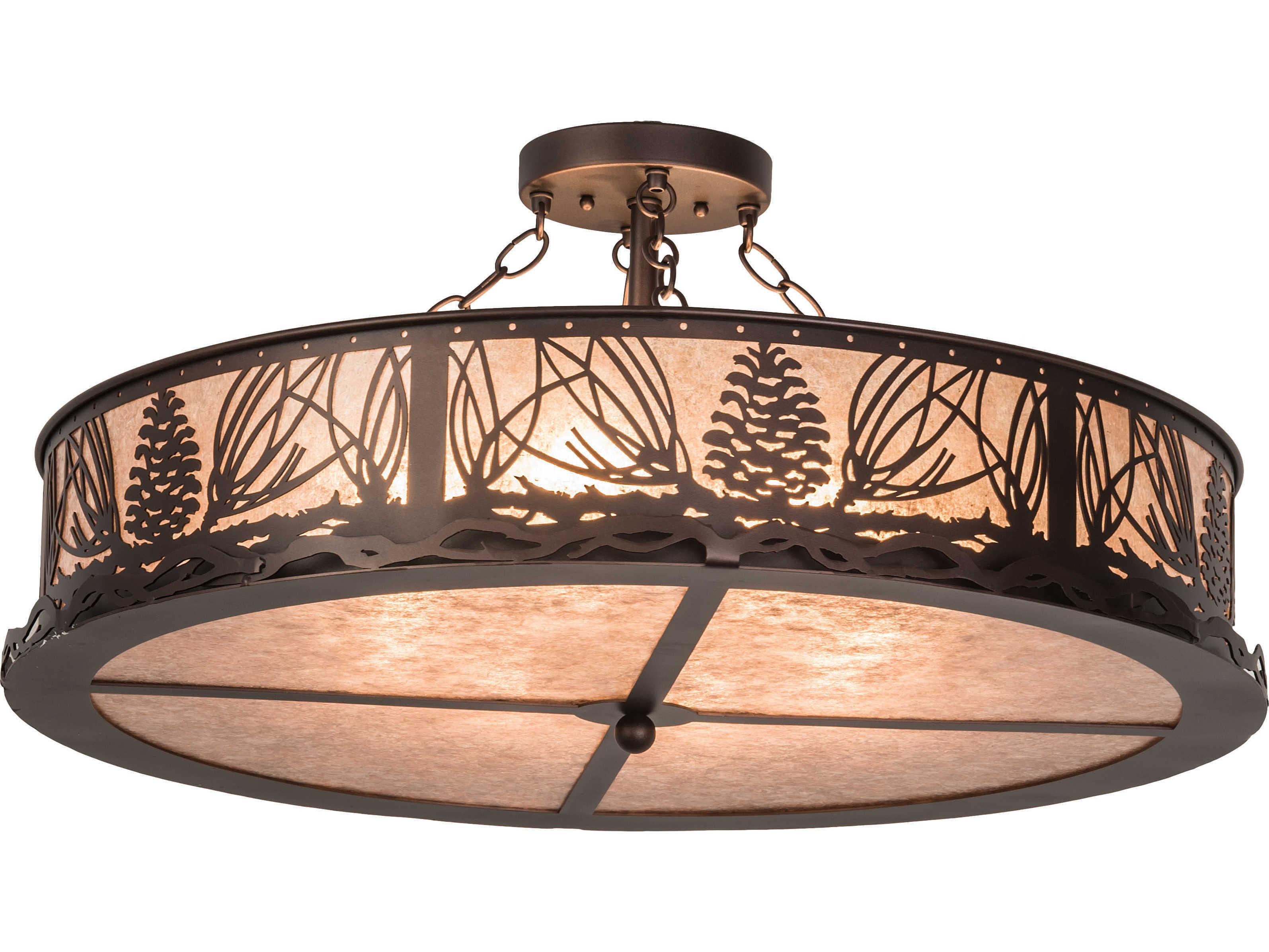 Meyda Mountain Pine 8-Light Bronze Drum Semi Flush Mount