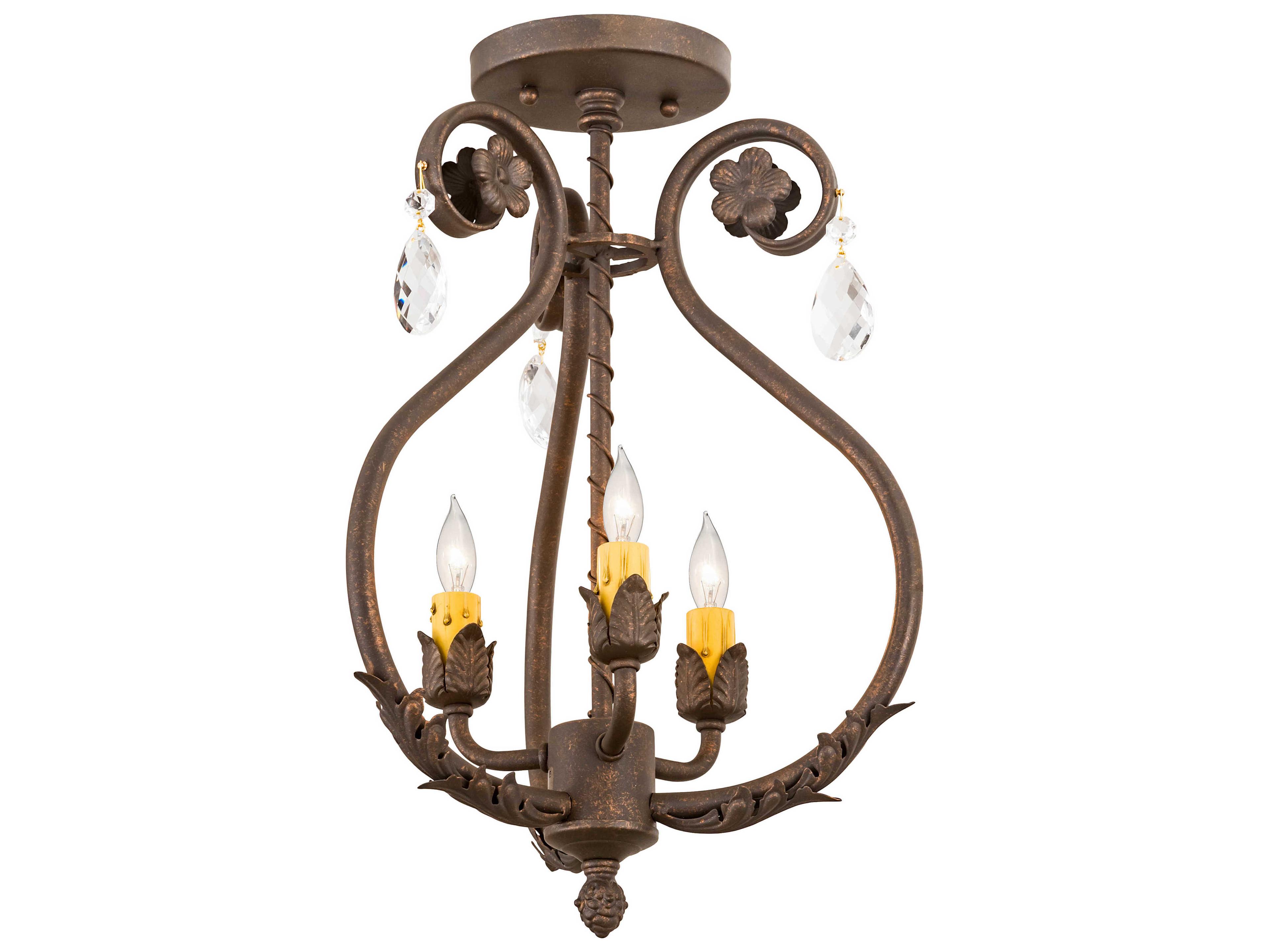 Meyda Antonia 3-Light Brown Crystal Semi Flush Mount