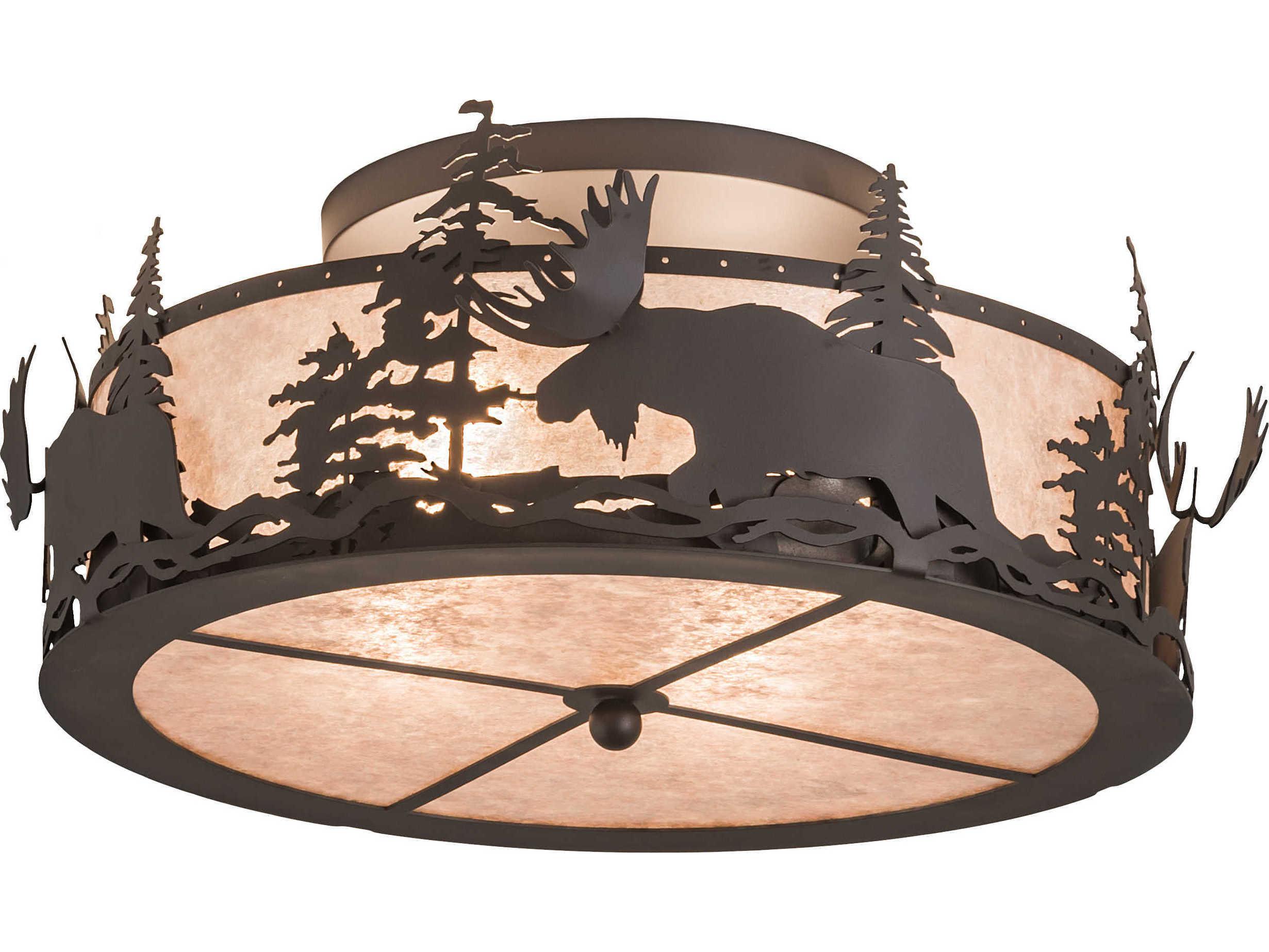 Meyda Moose At Dusk 4-Light Bronze Drum Semi Flush Mount