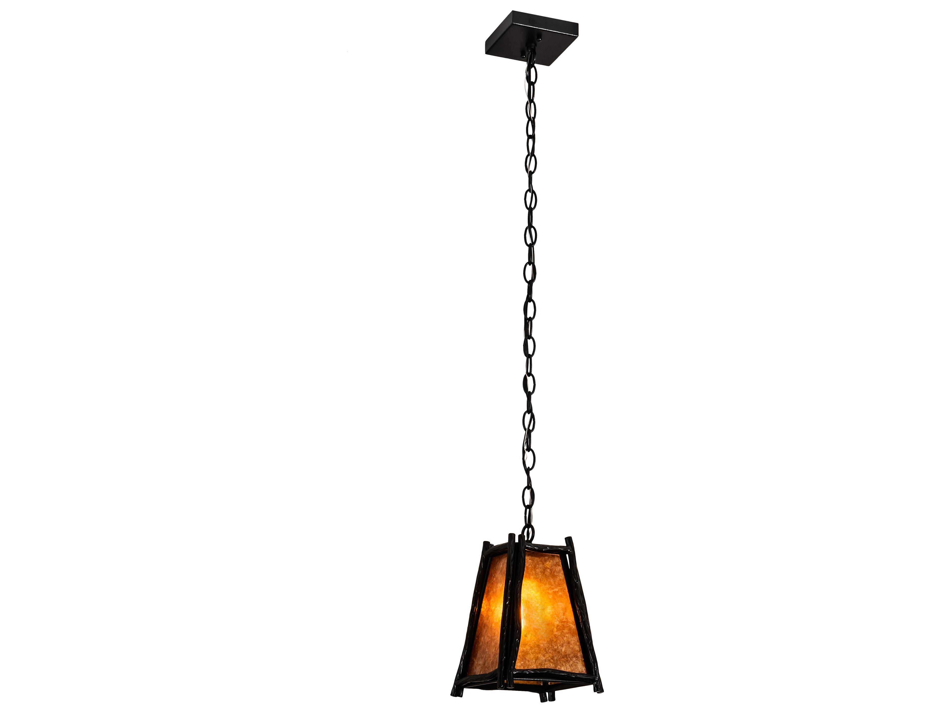 Meyda Sticks 1-Light Black Amber Mica Brown Lantern Mini Pendant